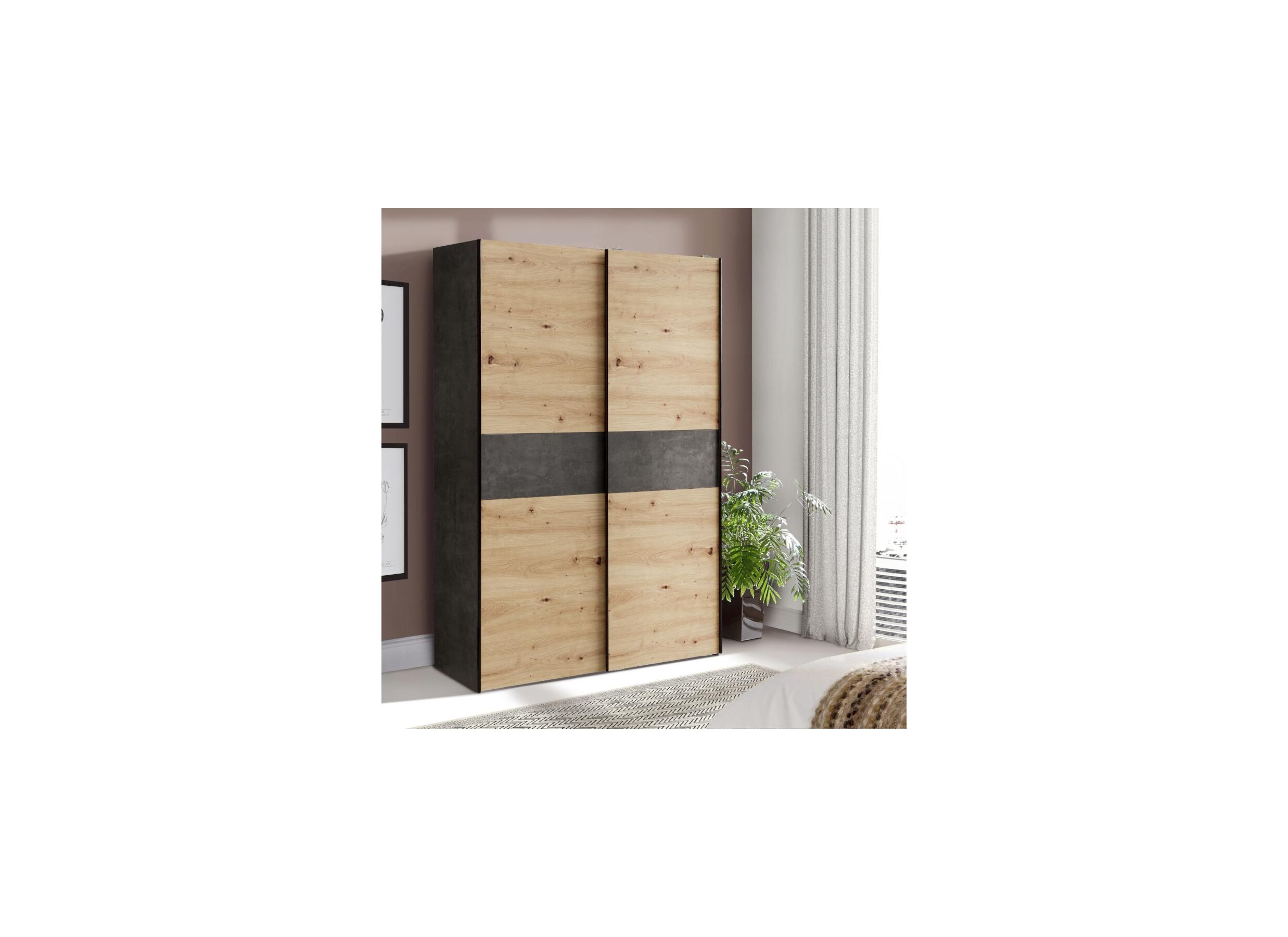 Armoire à portes coulissantes Khanea 120cm - panneau décor - chêne artisanal/béton
