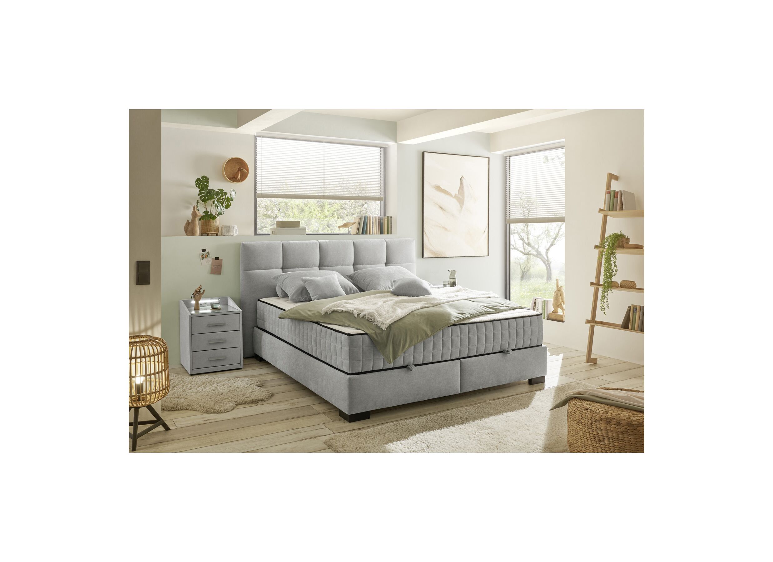 Foto ambiance - Lit box Nagol A 160x200cm avec rangement tissu argent
