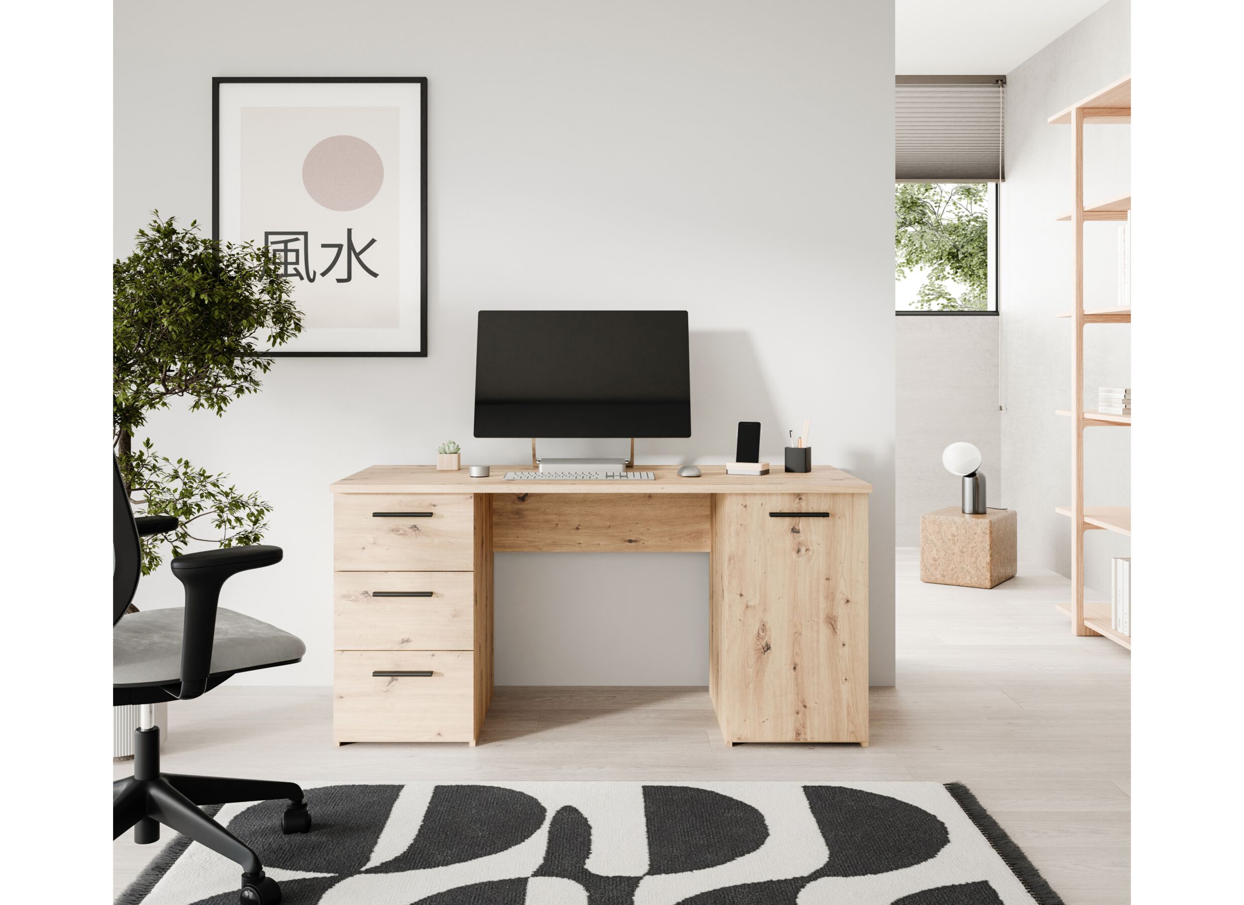 Foto ambiance - Bureau Net307 138x60x74cm - décor - chêne artisanal