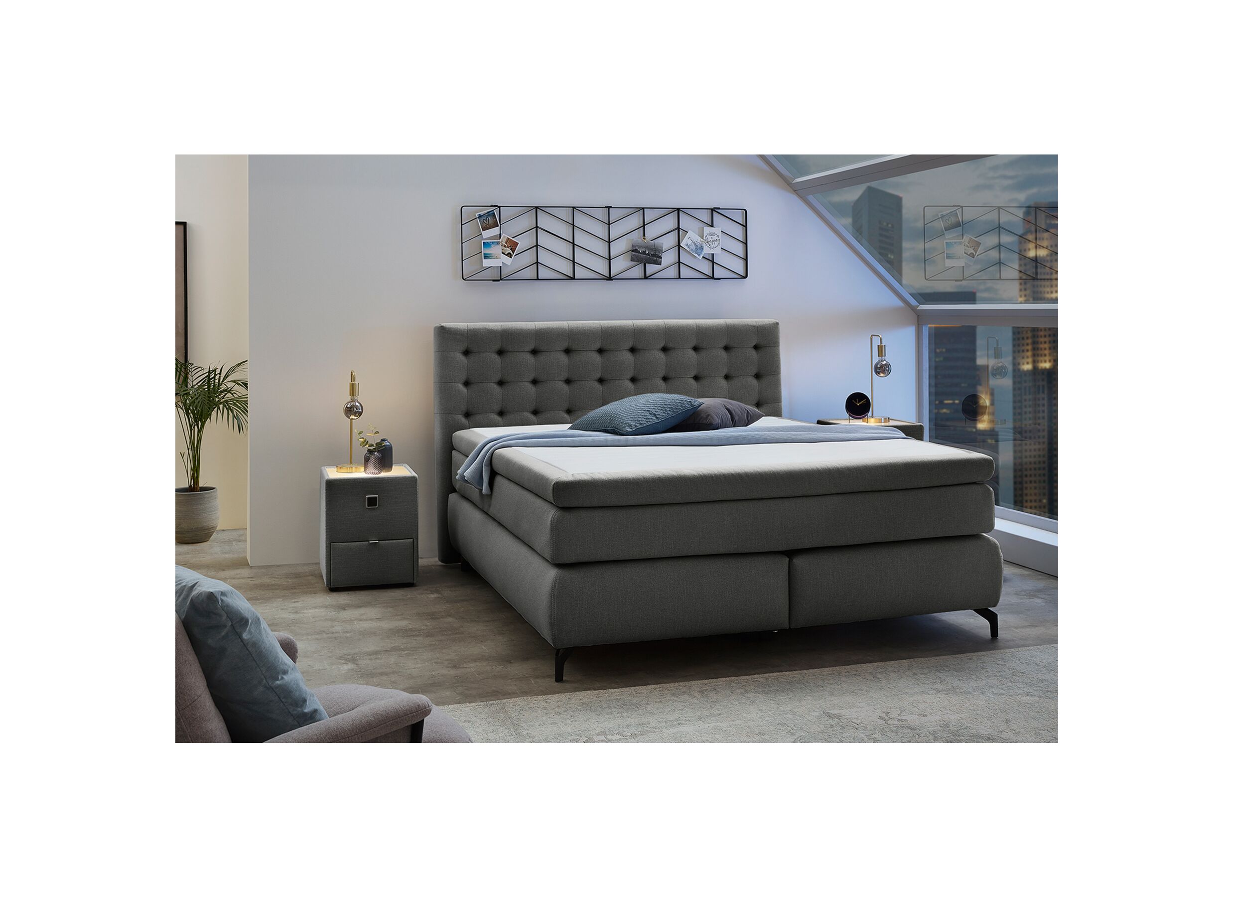 Foto ambiance - Boxspring Jessica 180x200cm tissu anthracite