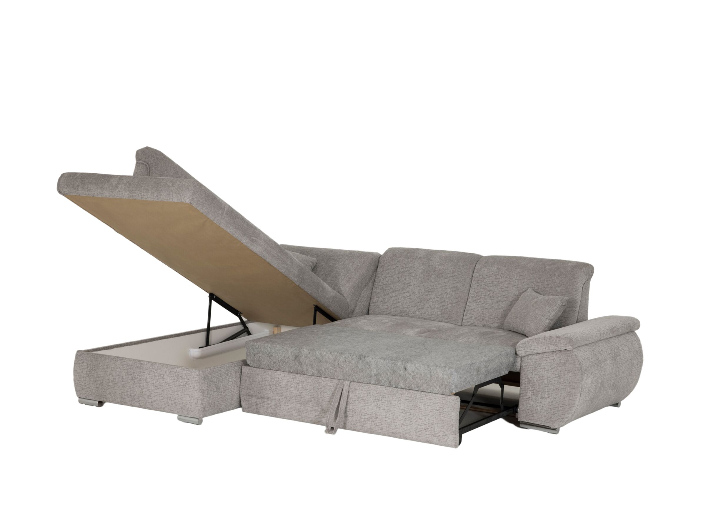 Aperçu - Canapé d'angle Caro 272x197cm - tissu - gris avec fonction lit et rangement