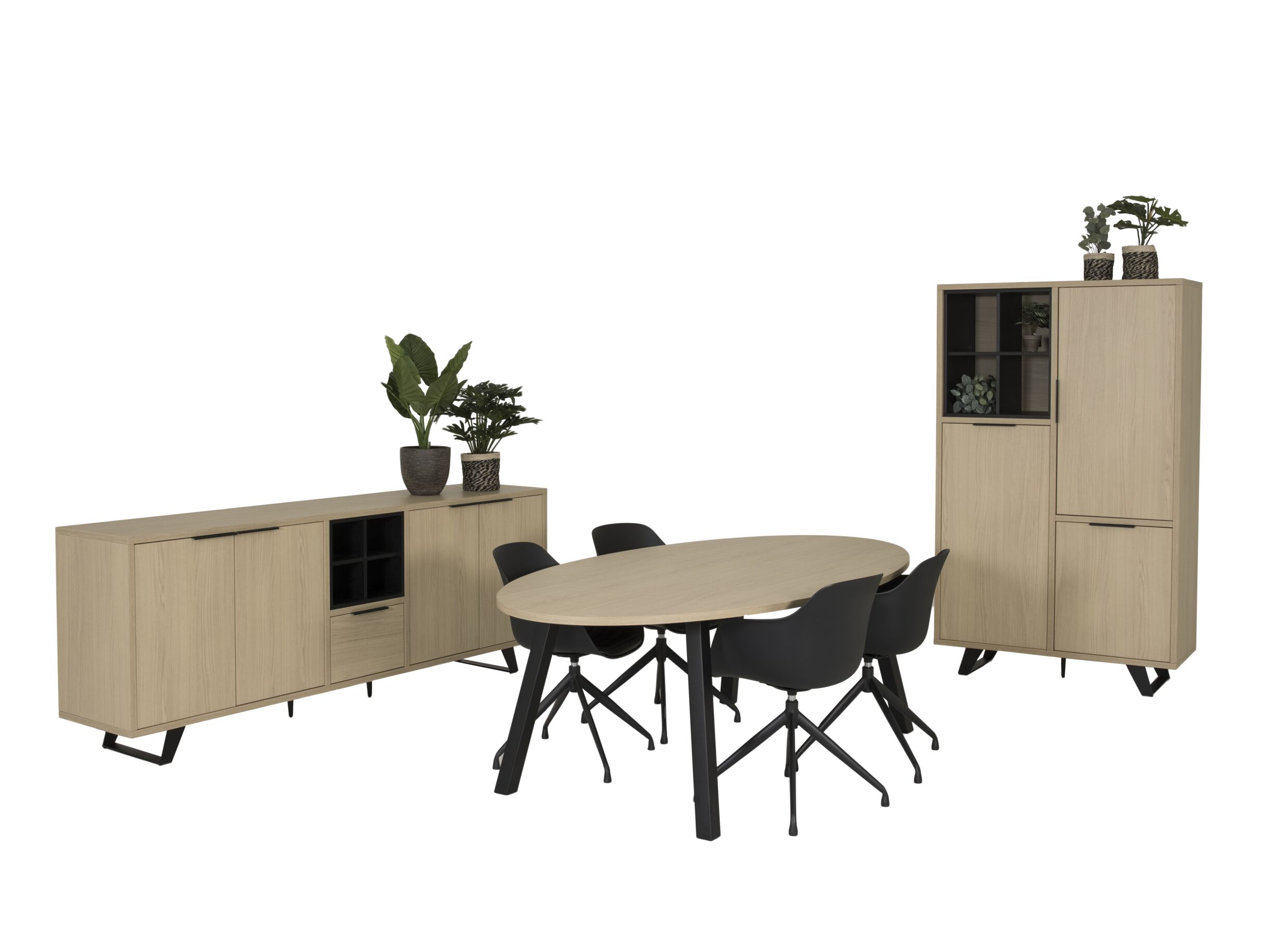 Salle à manger Veneto avec 4 chaises Burning - Salle à manger Veneto avec 4 chaises Burning - table 225x120cm - buffet 235cm - meuble bar 113cm