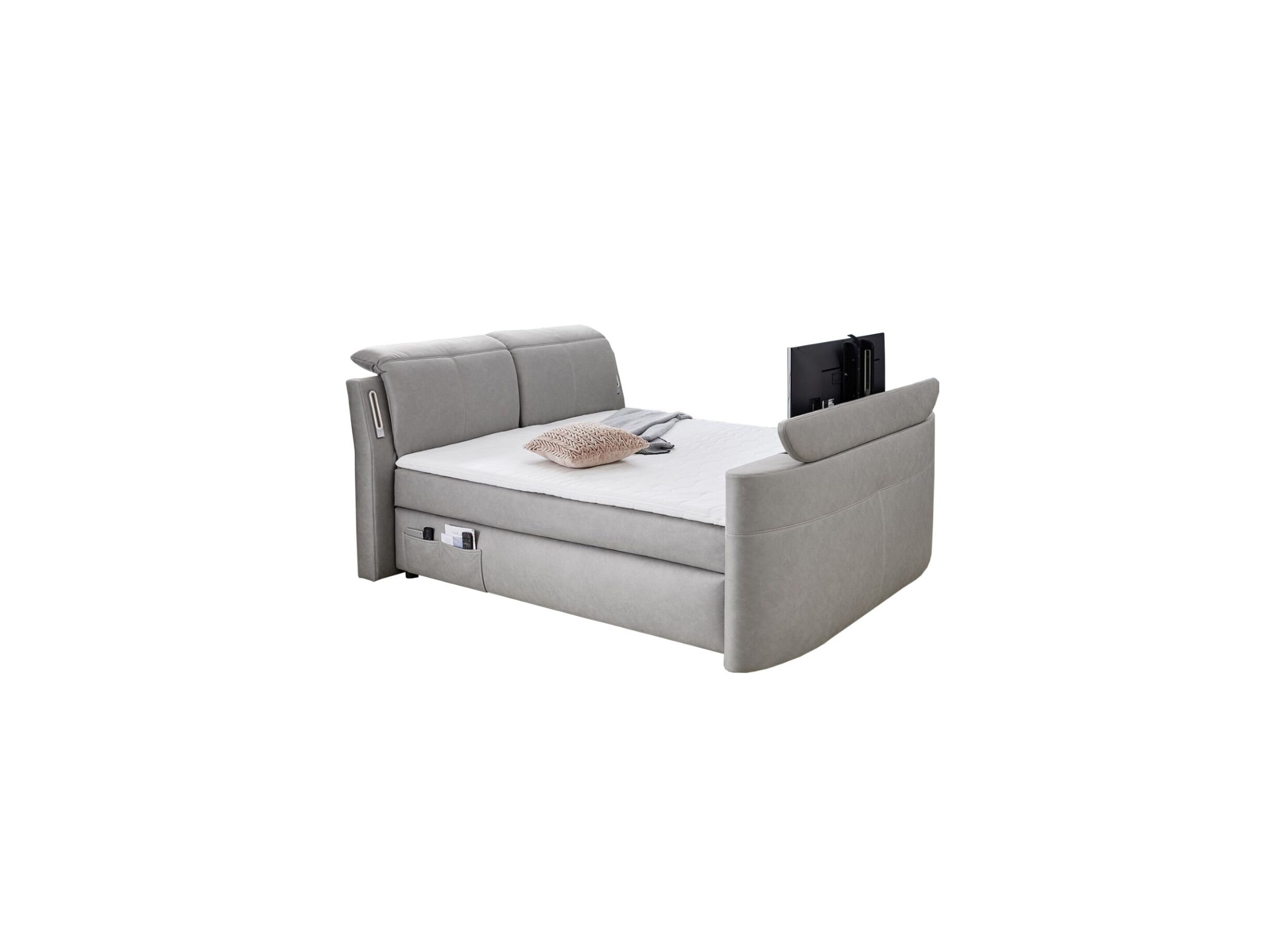 Boxspring Moviestar Max 180x200cm - stof - lichtgrijs met tv-lift