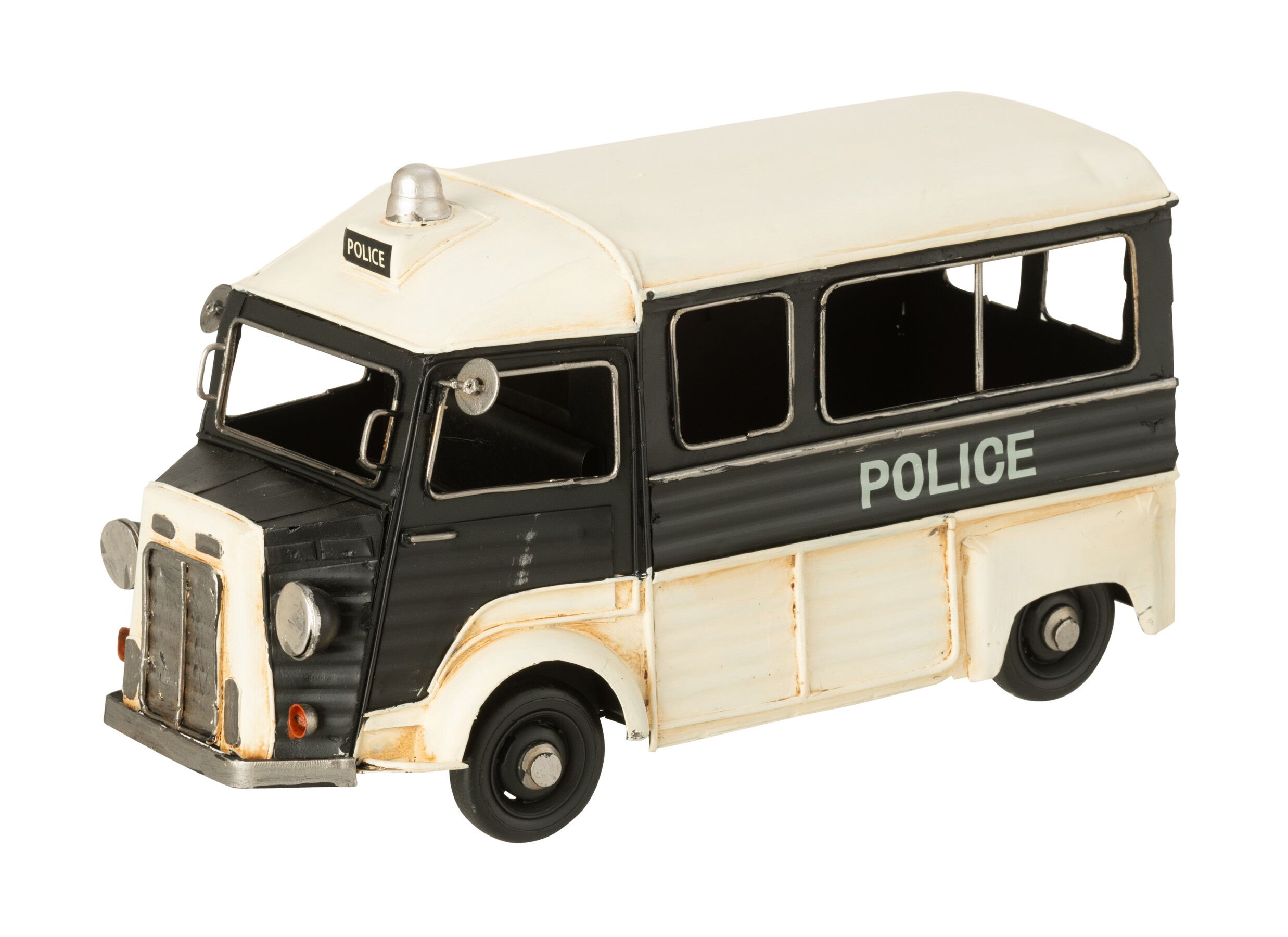 Politiebus Antiek 28x14x16cm - metaal - zwart/gebroken wit - Politiebus Antiek 28x14x16cm - metaal - zwart/gebroken wit