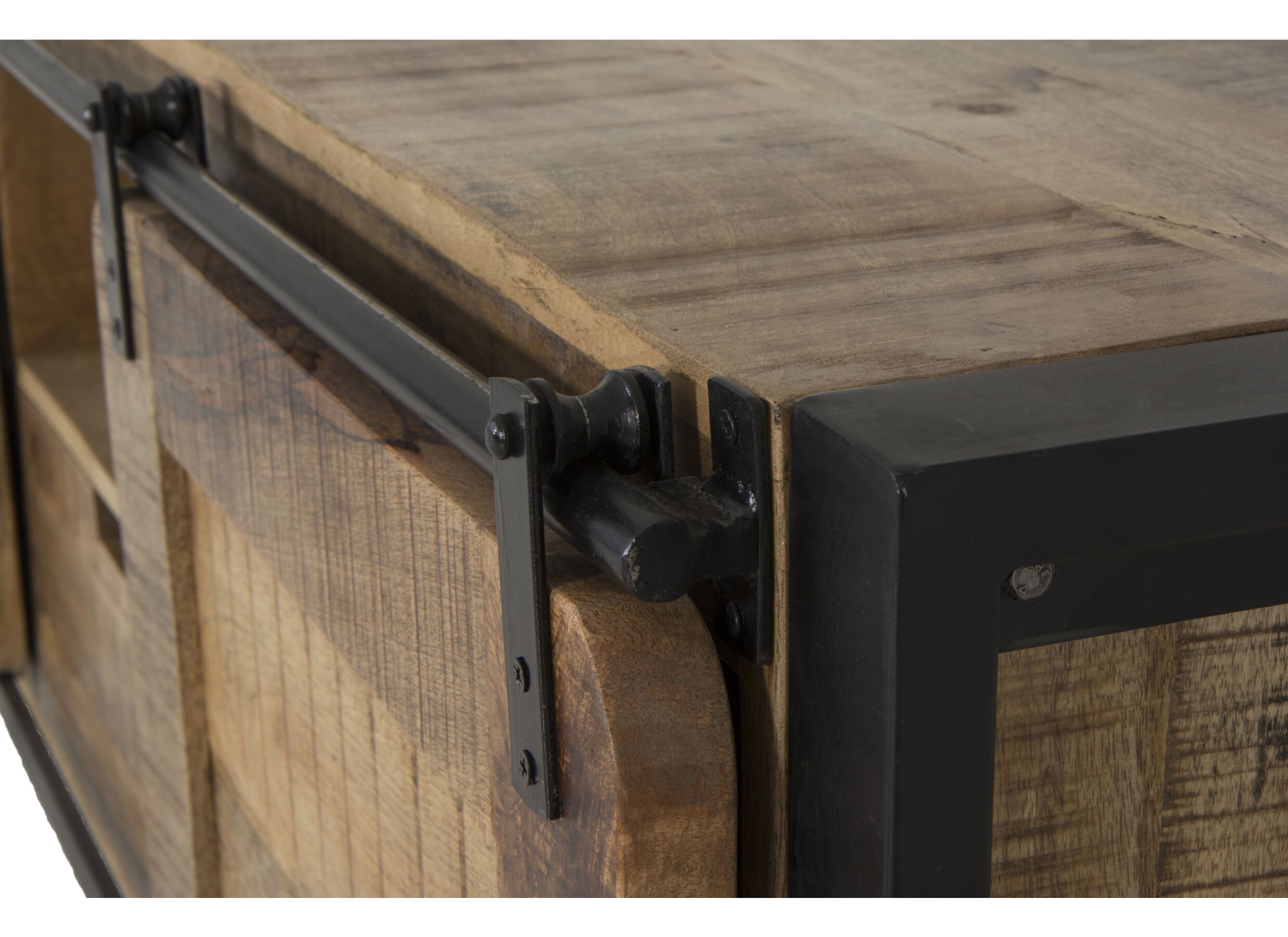 Meuble TV Woodstock 160x45cm - manguier massif & métal - naturel/noir