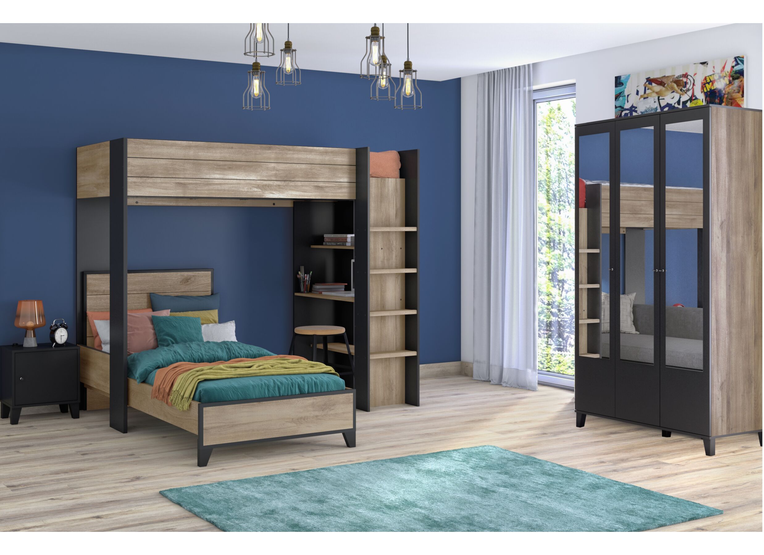 Garde-robe Artley 120cm - décor - marron/noir
