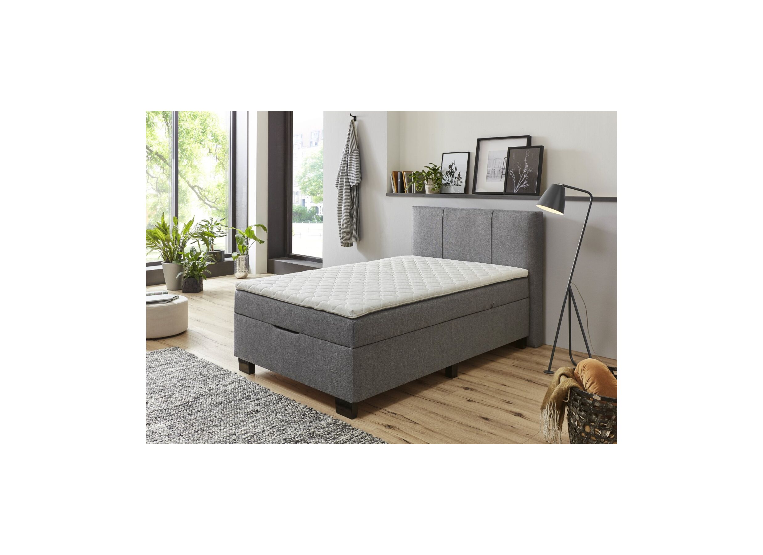 Lit box BX1620 120x200cm avec rangement tissu gris clair - Lit box BX1620 120x200cm avec rangement tissu gris clair