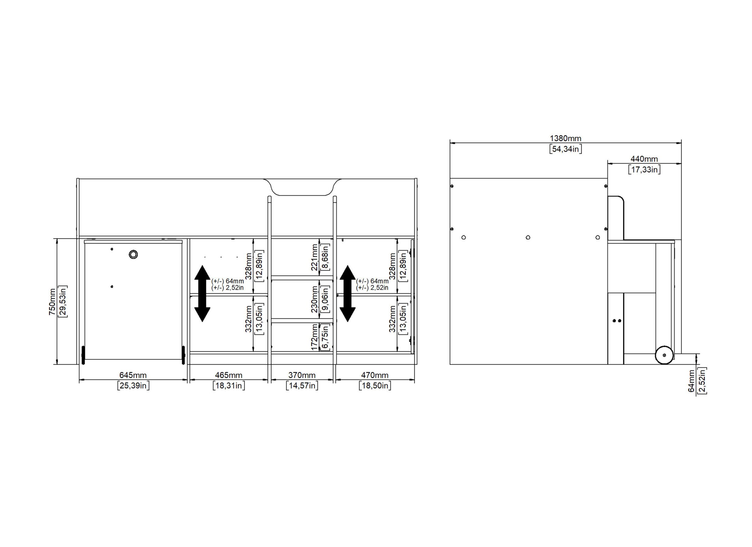 Dimensions - Lit mi-hauteur Lyon 90x200cm - décor - blanc & jackson hickory