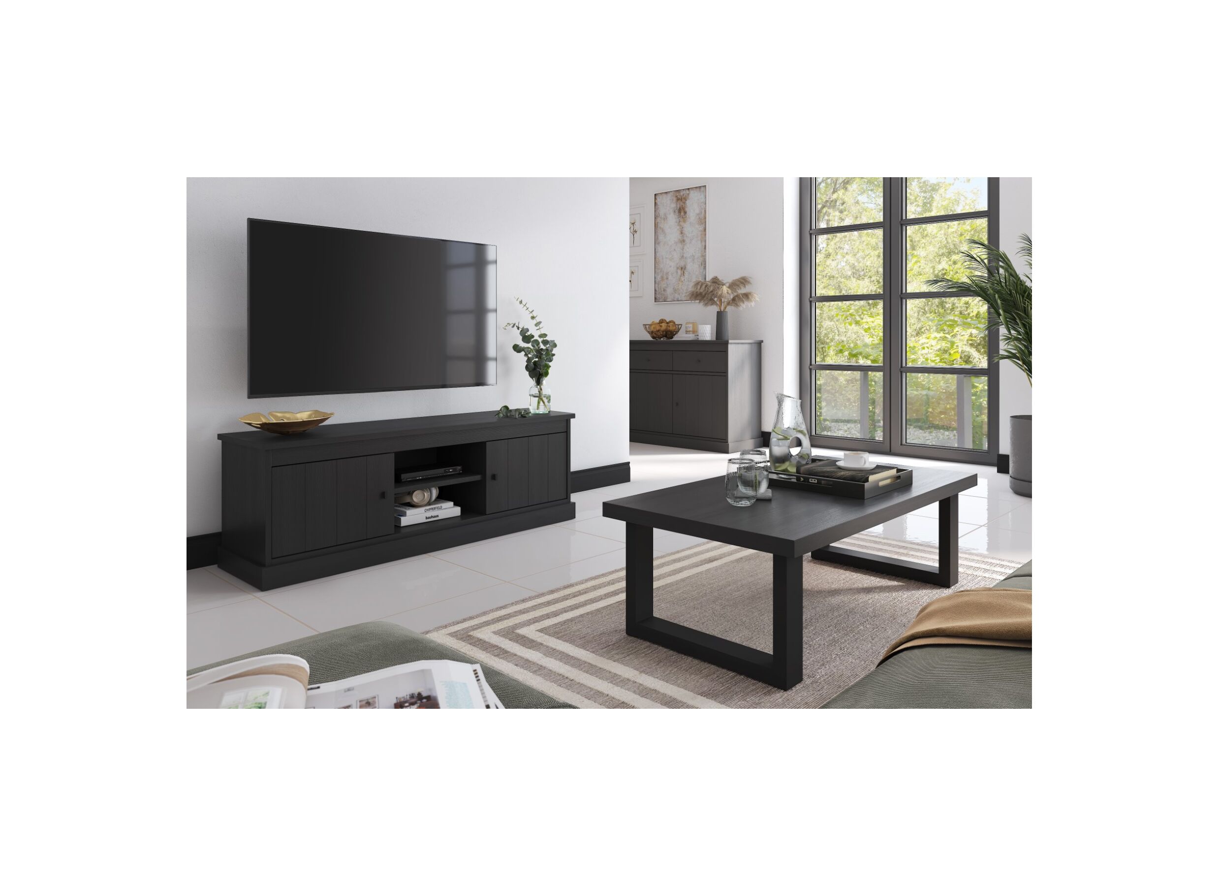 Tv-meubel Valencia 155cm - melamine - zwarte eik