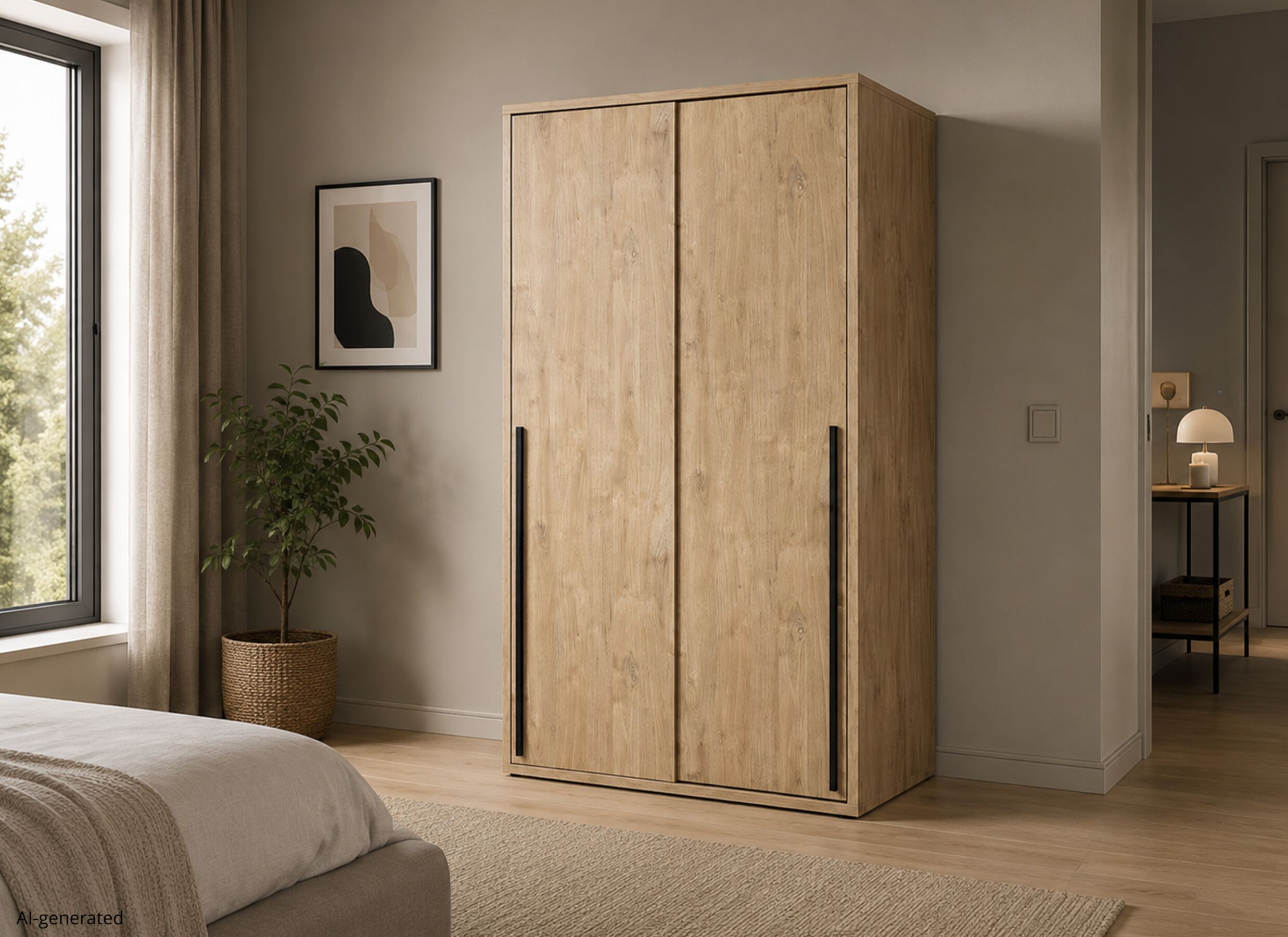 AI Generated - Schuifdeurkast Casper 120cm - melamine - golden oak