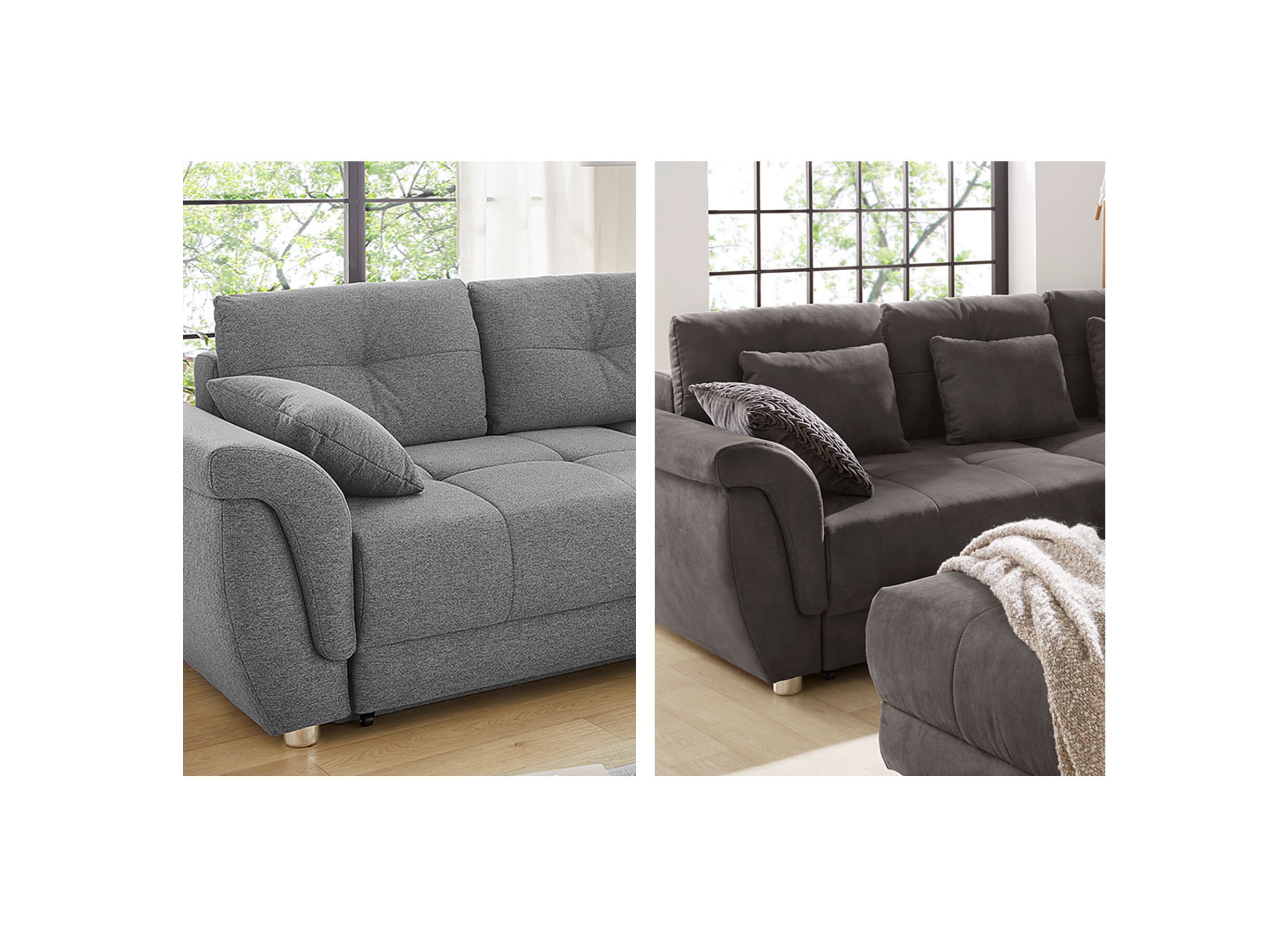 Hoeksalon La Spezia 258x192cm - stof - grijs met bedfunctie