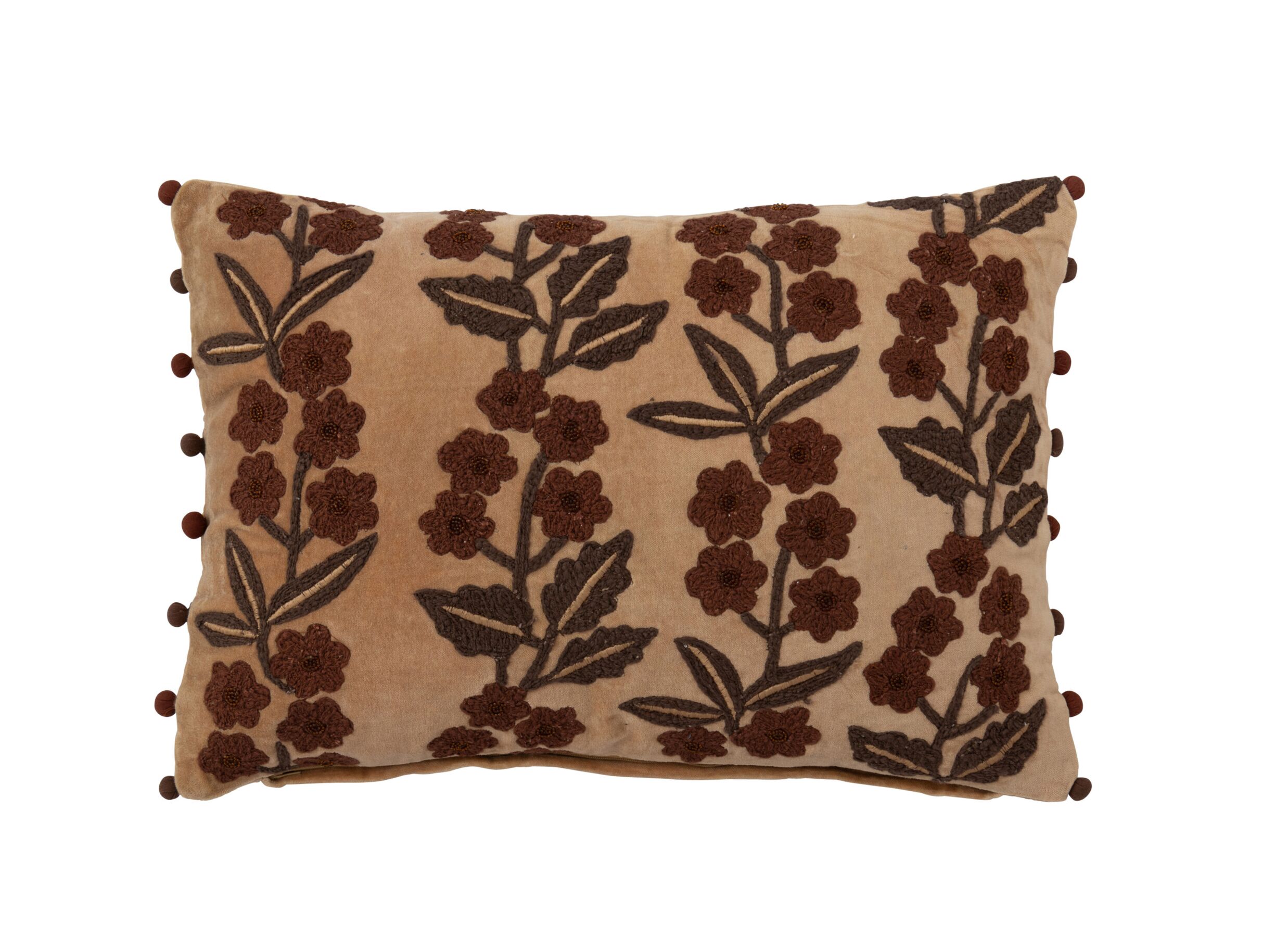Kussen Bloem & Bladeren 50x35cm - katoen - camel bruin - Coussin Fleurs & Feuilles 50x35cm - coton - marron camel