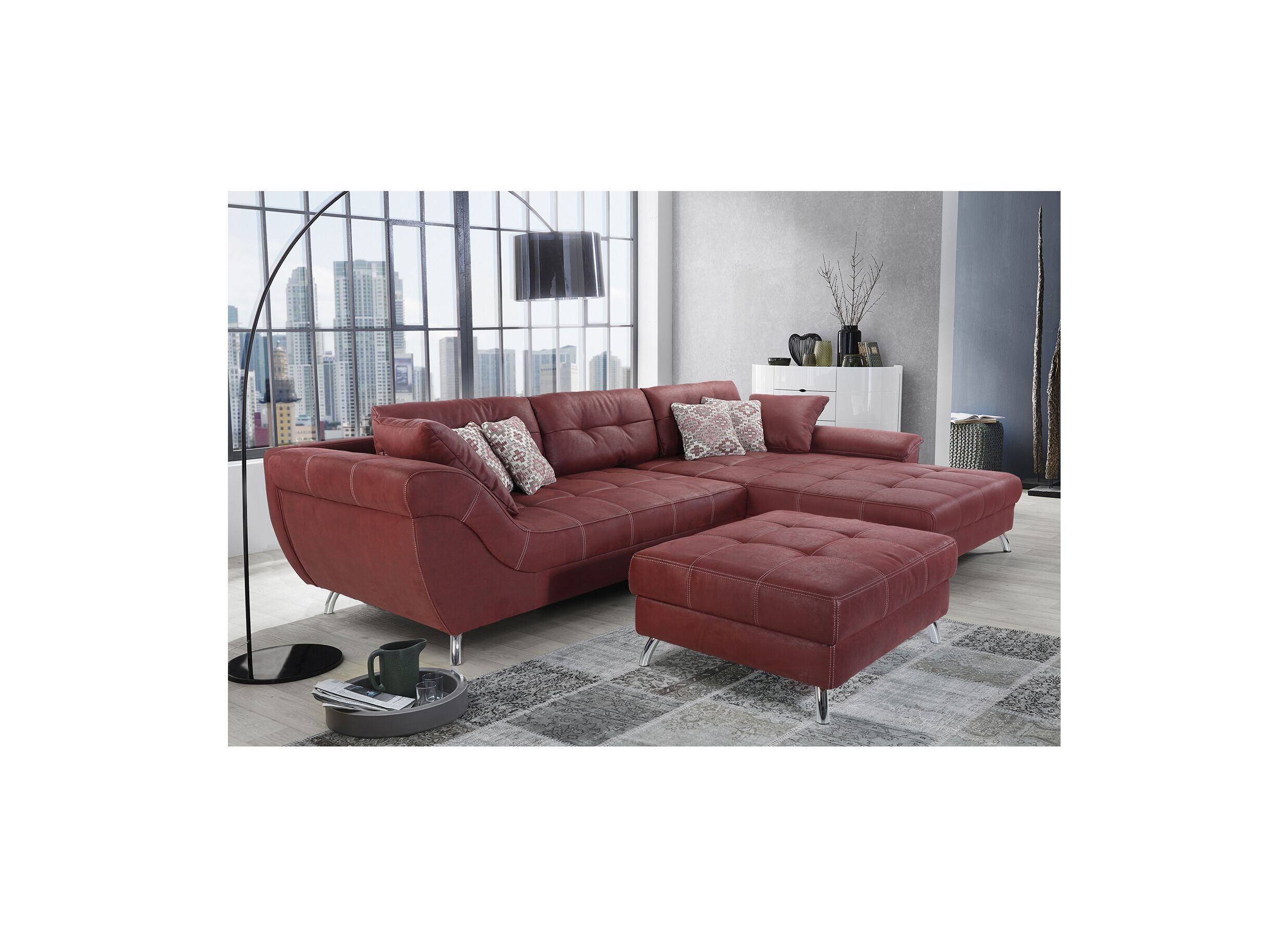 Foto ambiance - Repose-pieds San Francisco 103x86cm tissu rouge