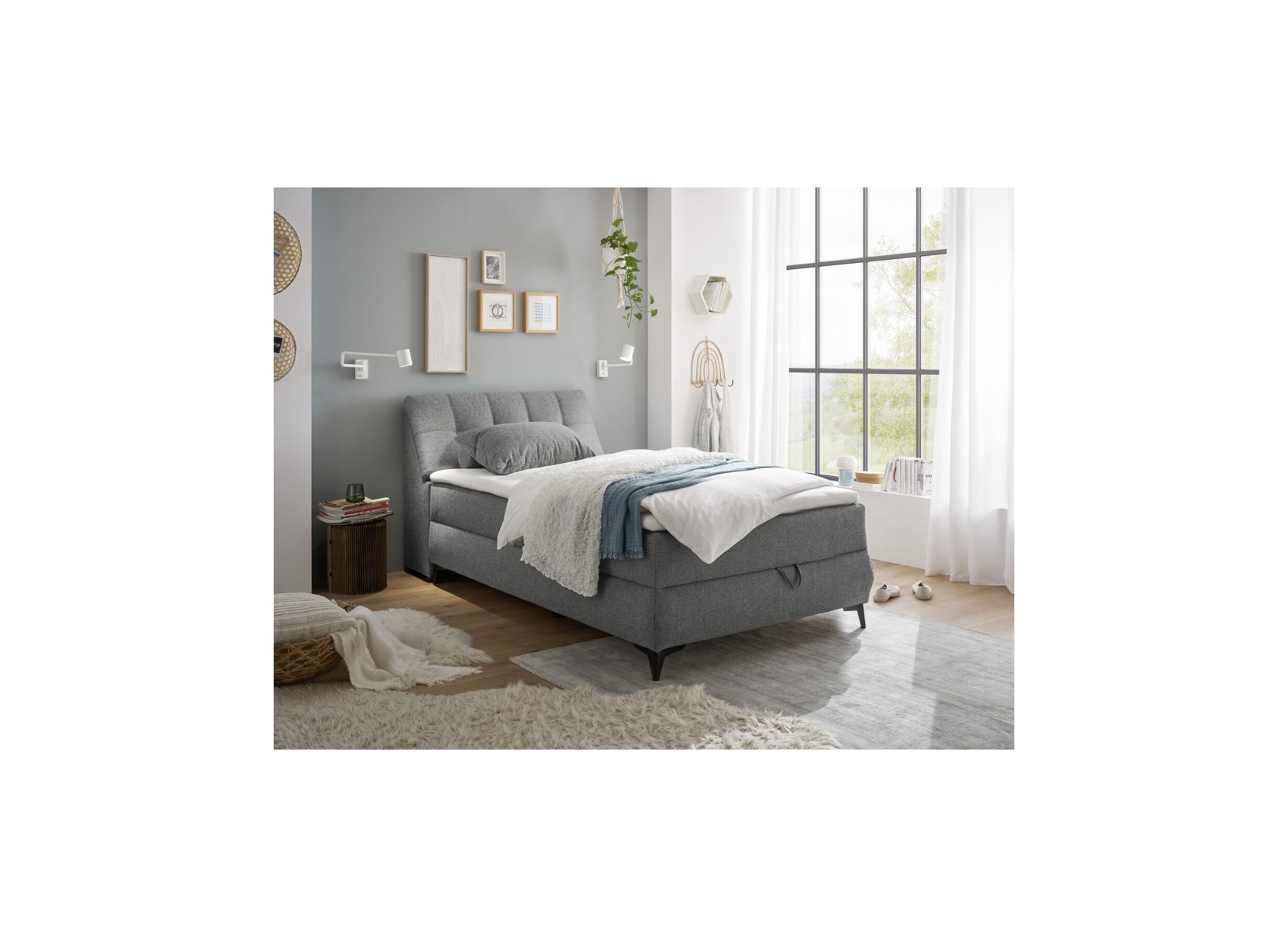Sfeerfoto - Bedbox Atlantis 120x200cm met opbergruimte stof donkergrijs