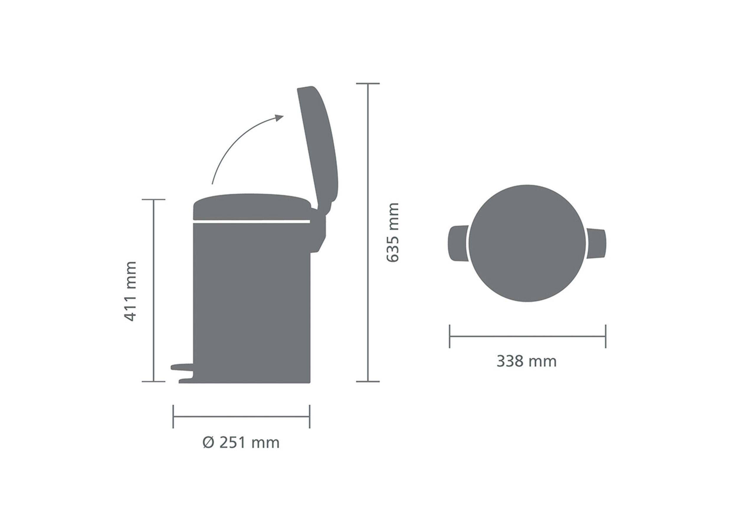 Afmetingen - Pedaalemmer NewIcon Brabantia 12L - soft grey