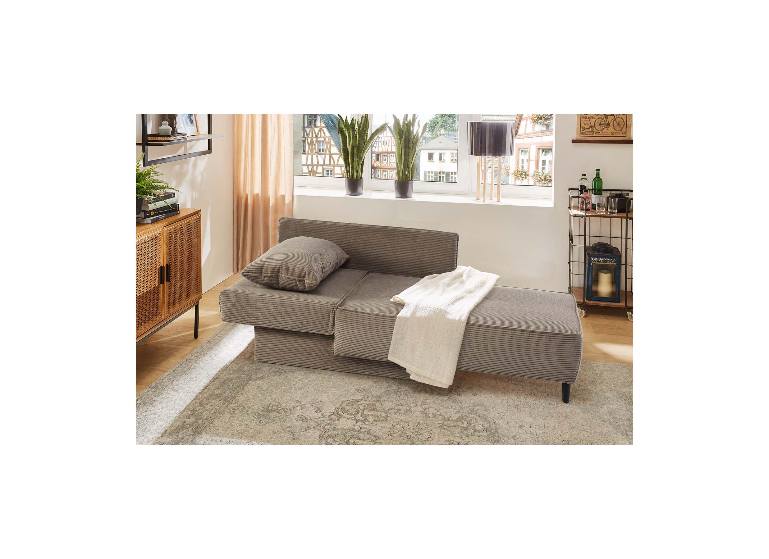 Chaise longue Rex Recamière 155x95x81cm - stof - bruin met bedfunctie