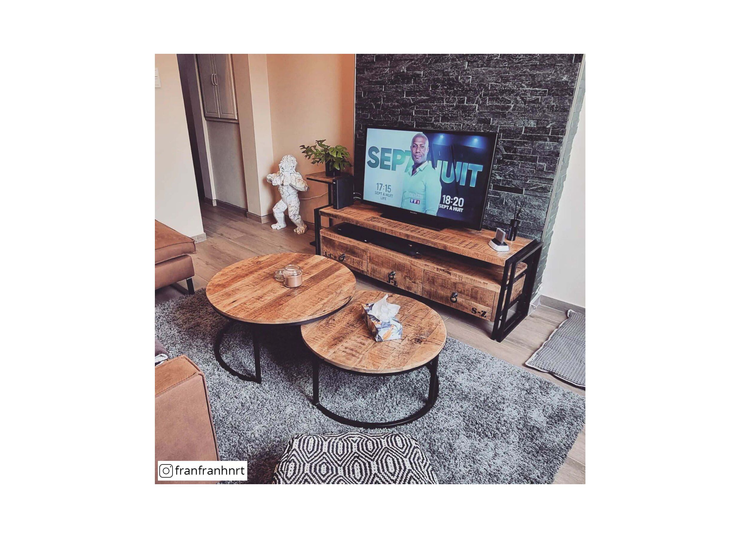 Salontafel Half Moon Ø80cm - metaal - naturel & zwart