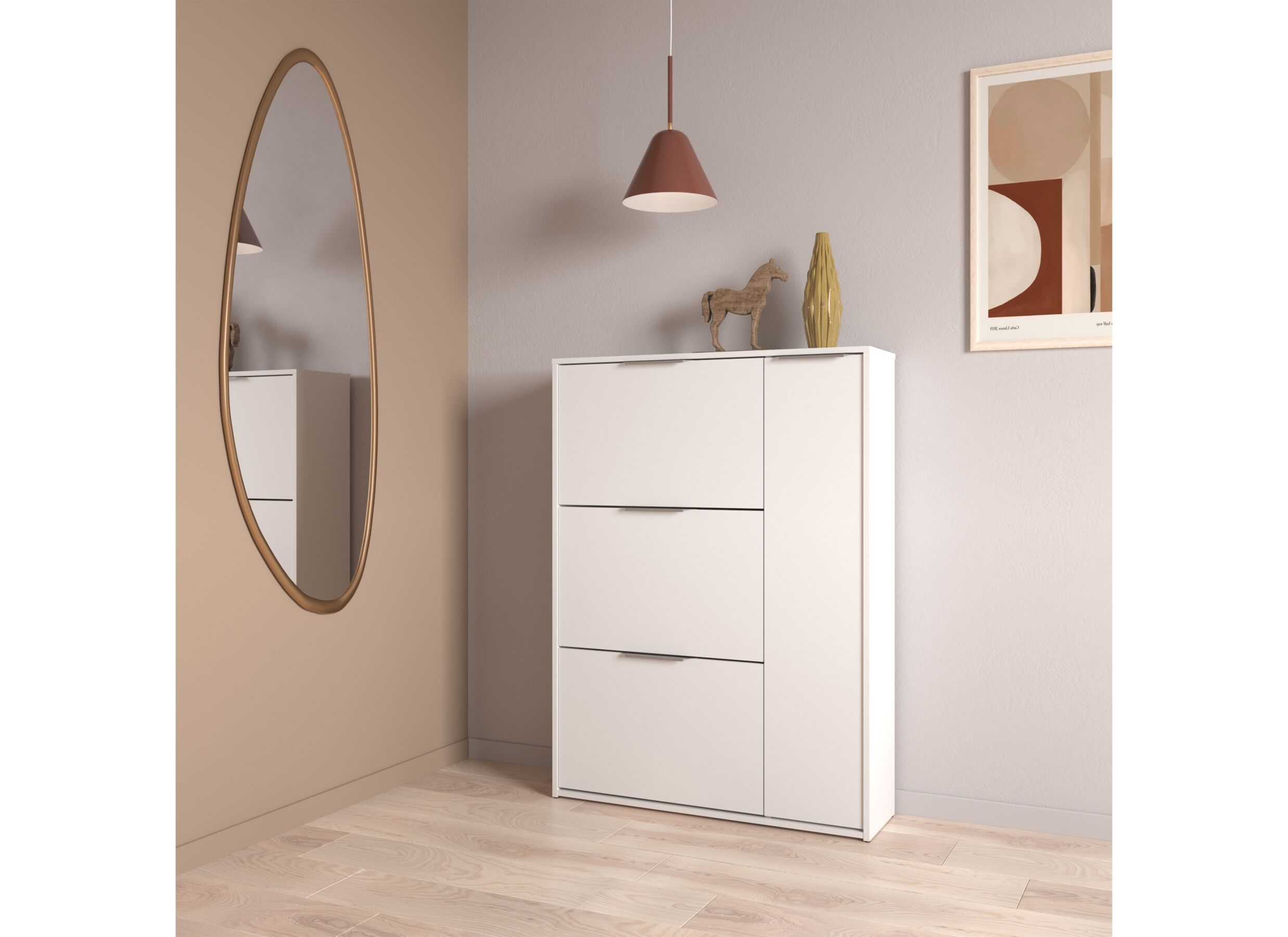 Foto ambiance - Armoire à chaussures Ghost 91x26x123cm - décor - blanc