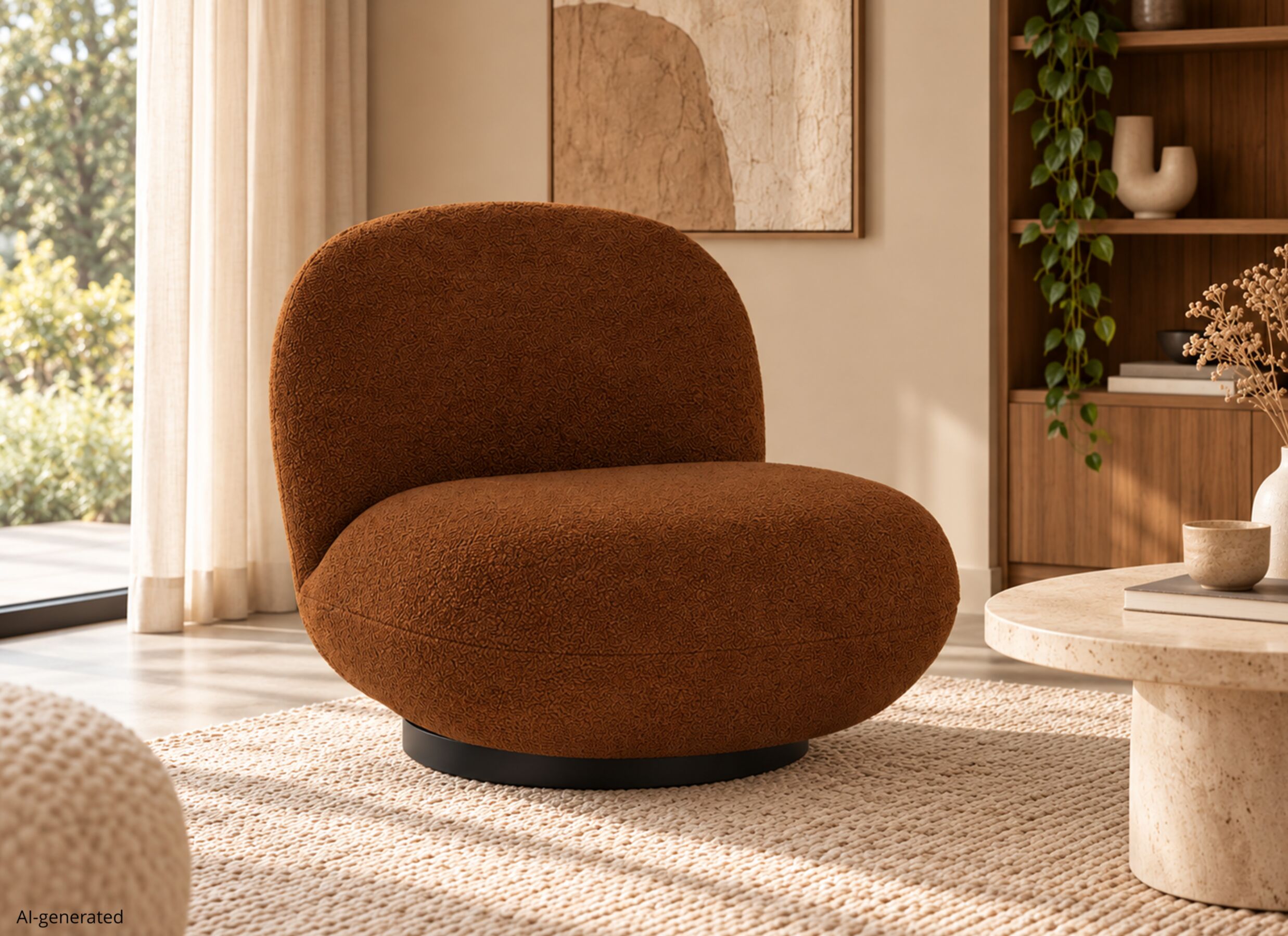 AI Generated - Fauteuil pivotant Criollo 81x95x71cm - bouclé - brun rouille