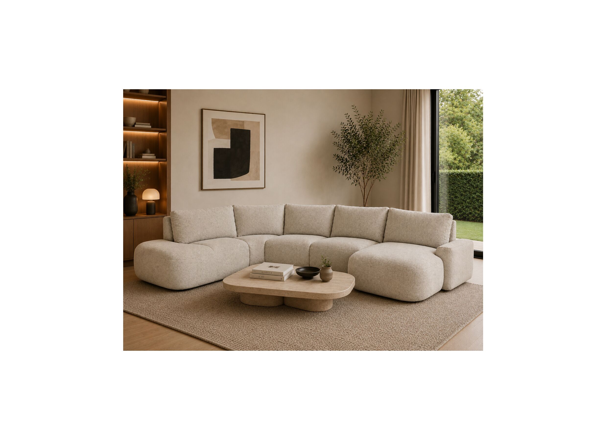 AI Generated - Canapé d'angle Malco 399x235cm - tissu - taupe avec relax