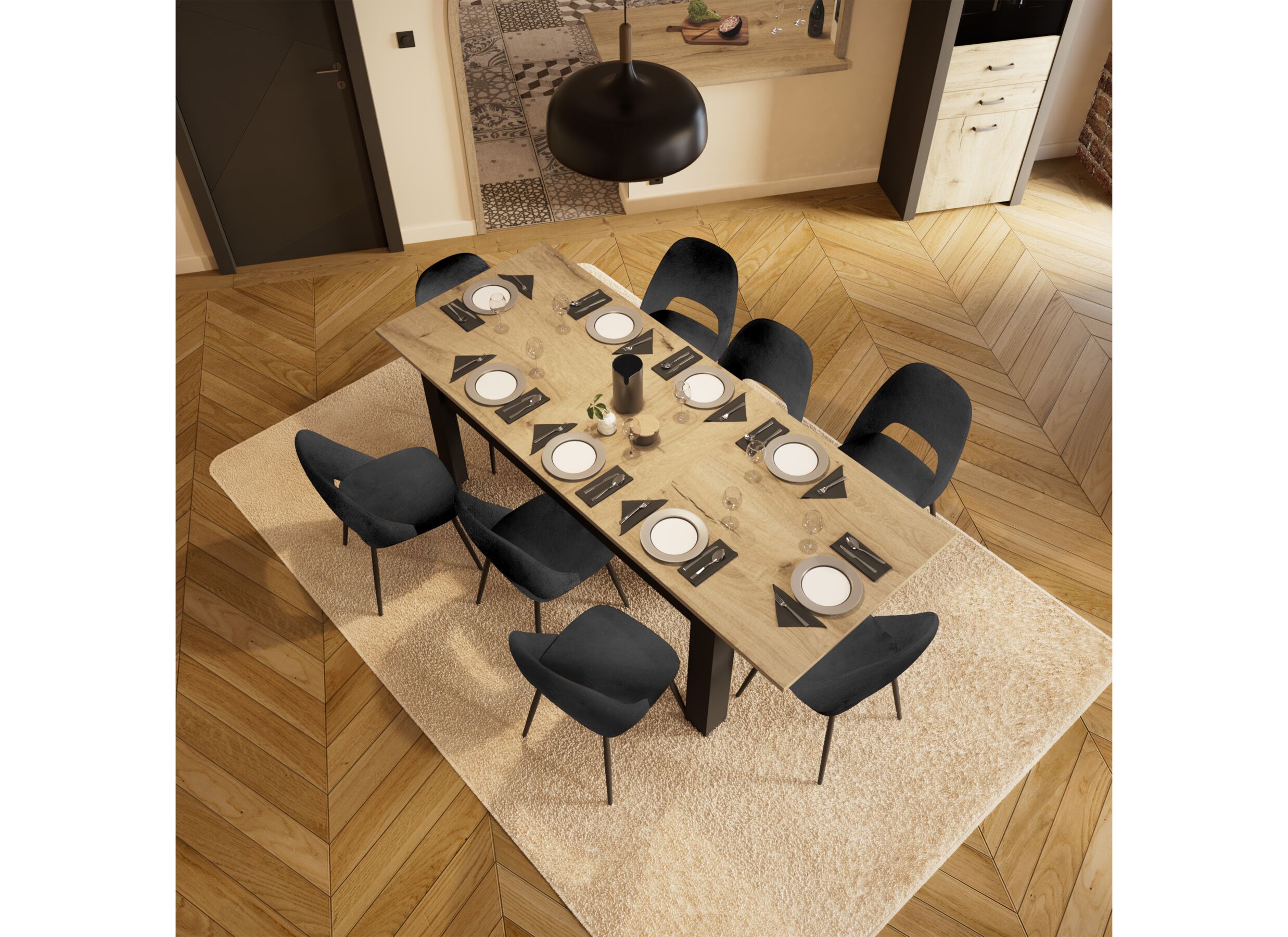 Foto ambiance - Table Aubrac 170-230x90cm - décor - royal oak & ébène