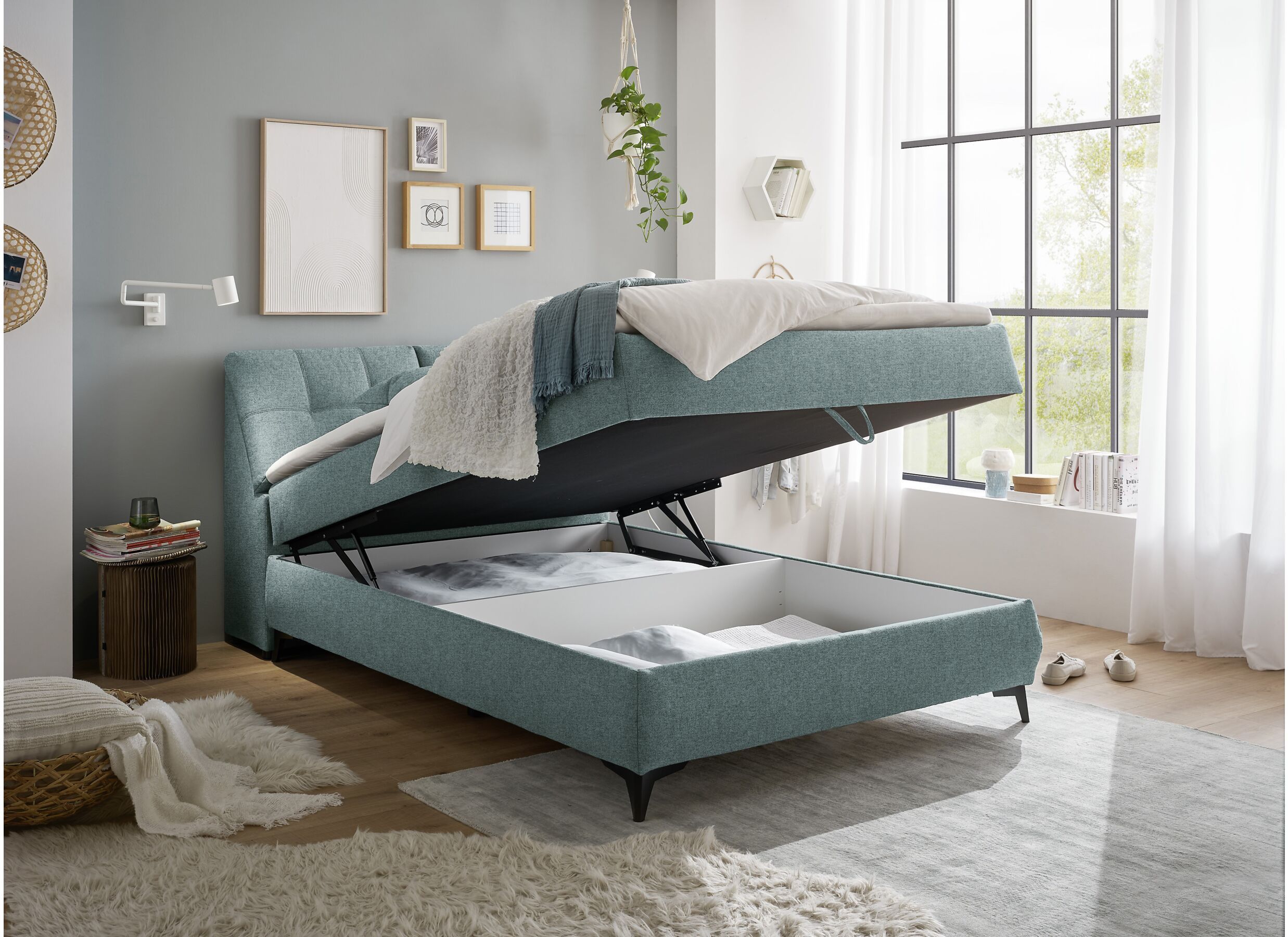 Bedbox Atlantis 140x200cm met opbergruimte stof munt