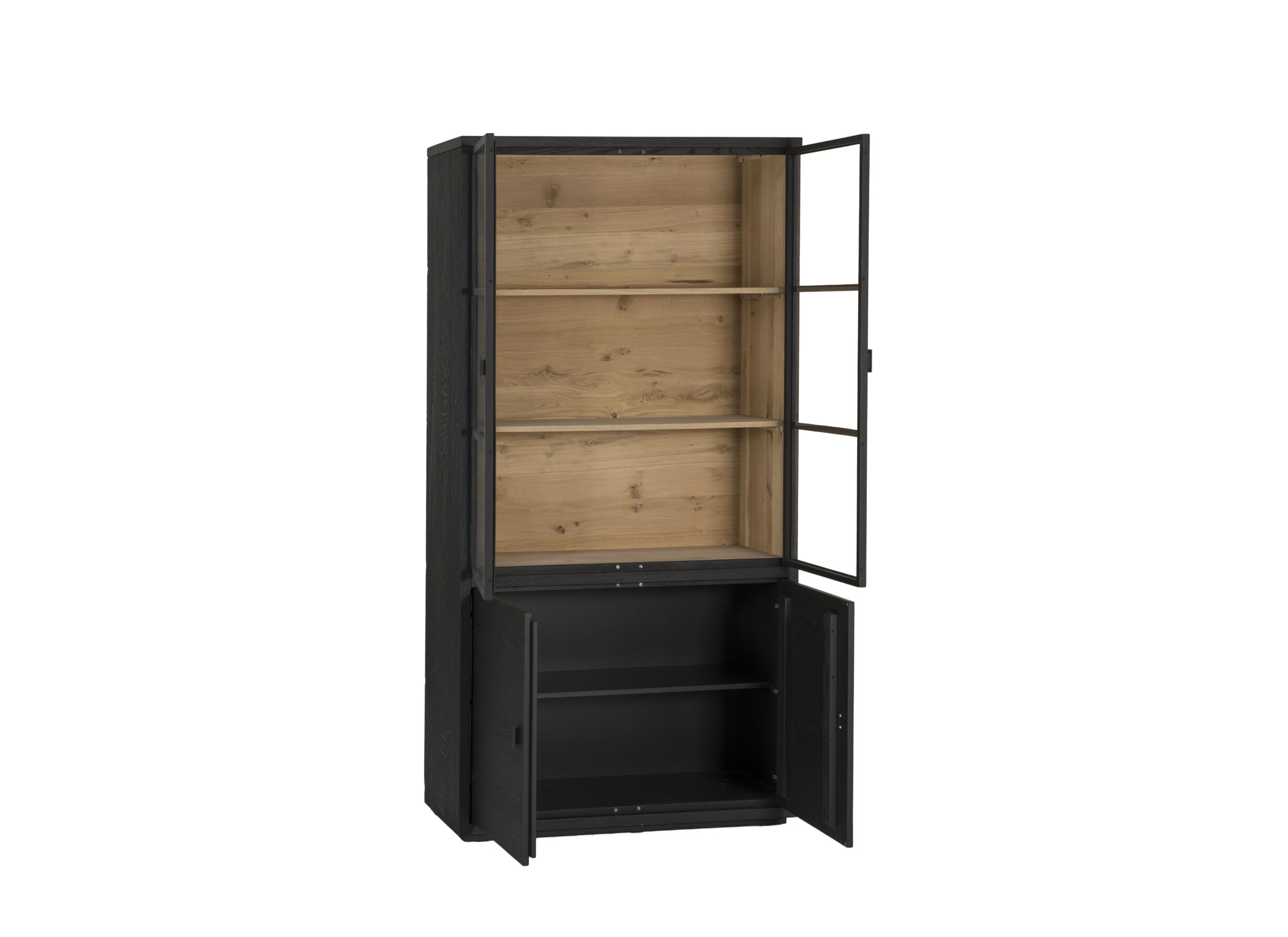 Disposition - Vitrine Mauri 116,5cm - chêne massif - noir avec éclairage