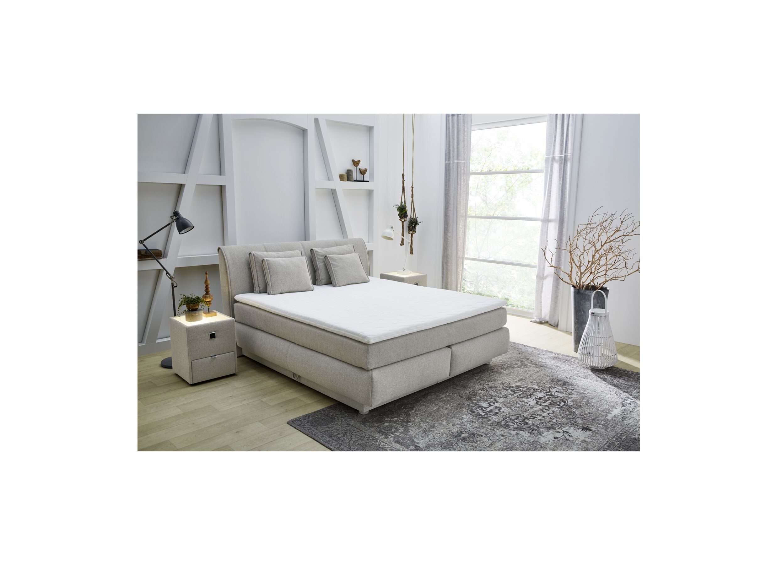 Boxspring Carla Max 160x200cm avec rangement tissu beige - Boxspring Carla Max 160x200cm avec rangement tissu beige