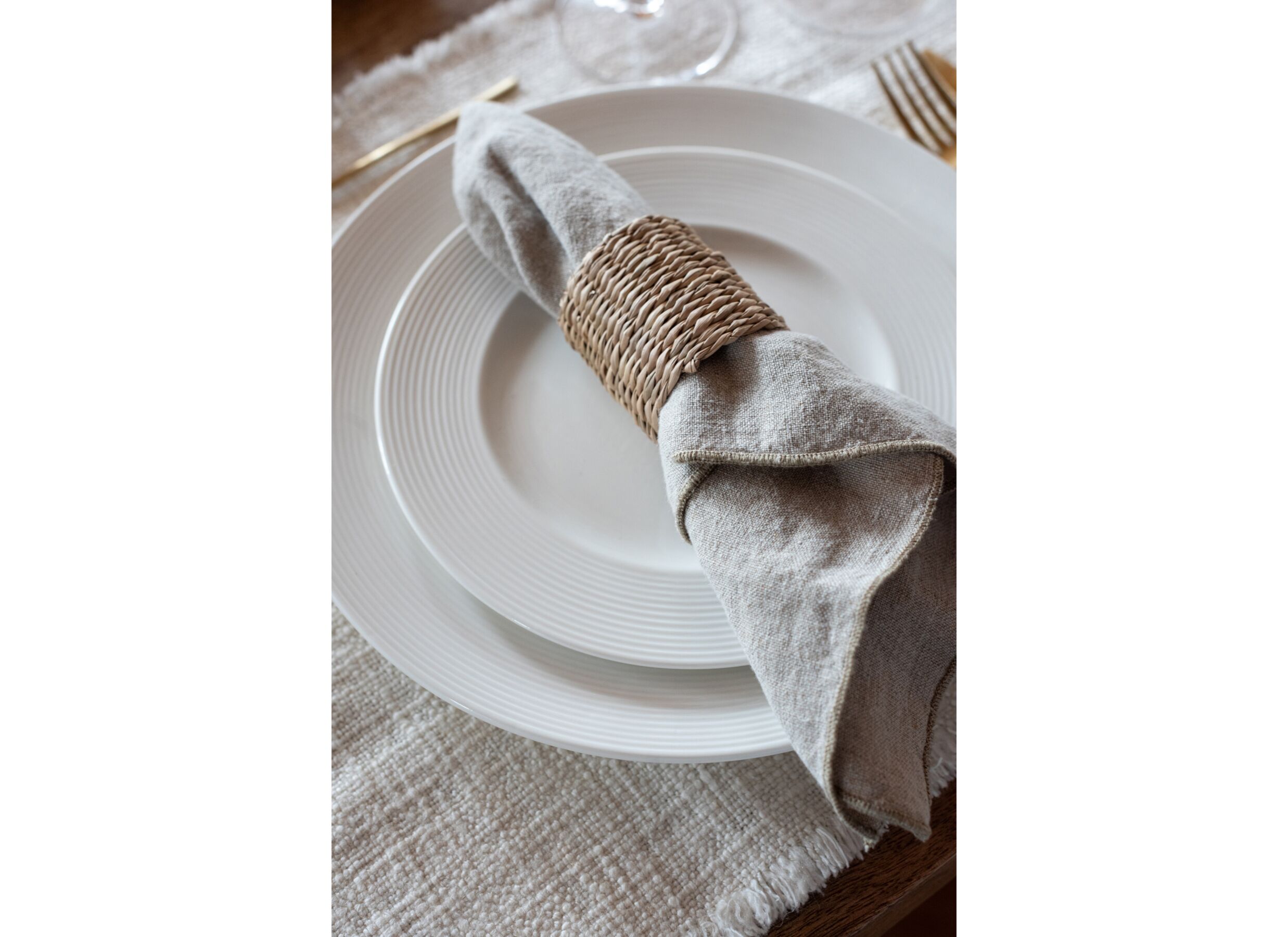 Sfeerfoto - Servettenhouder 5x5cm - zeegras - naturel set van 6