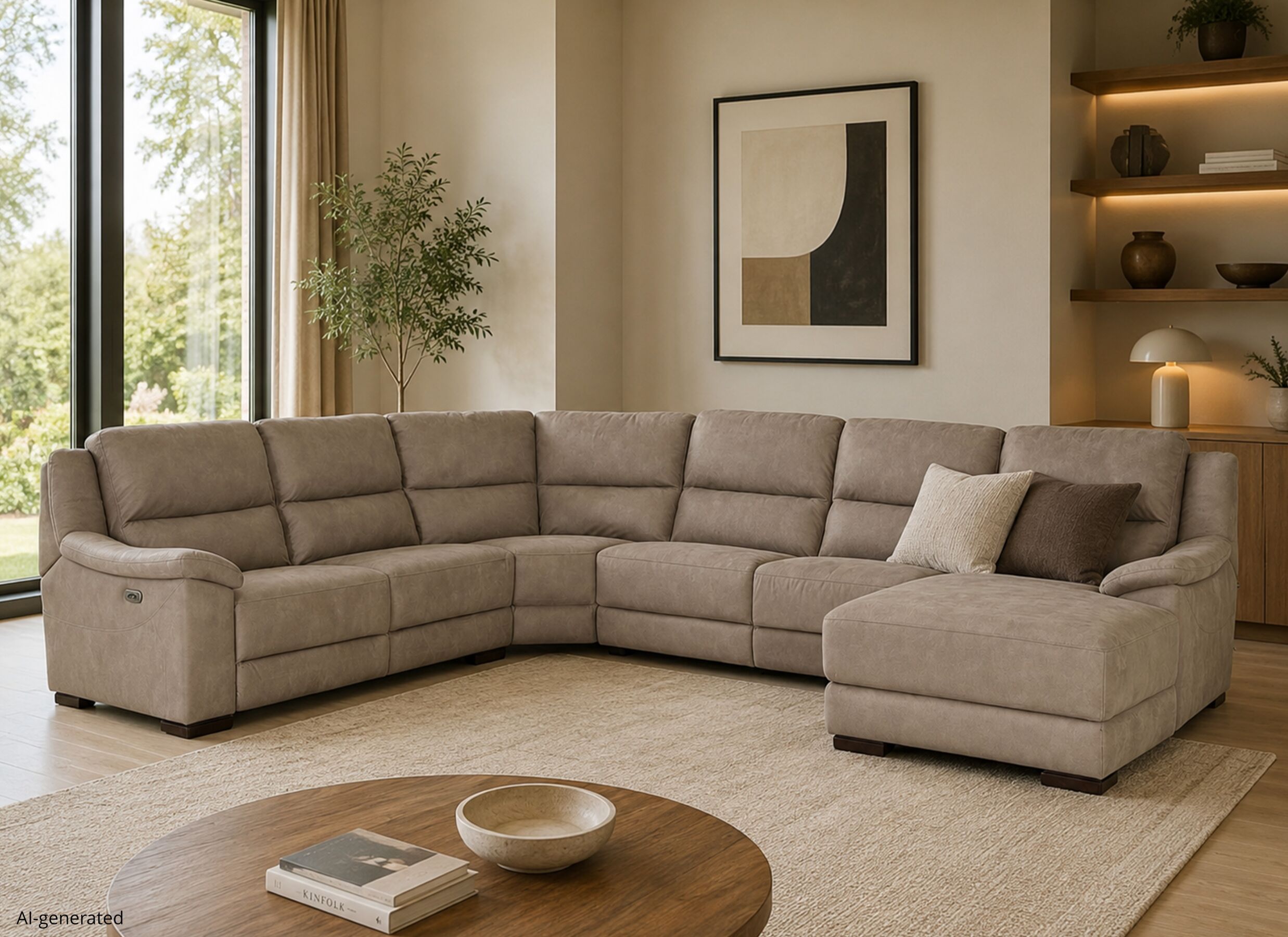 AI Generated - Hoeksalon Berry 372x292cm - stof - beige met relax