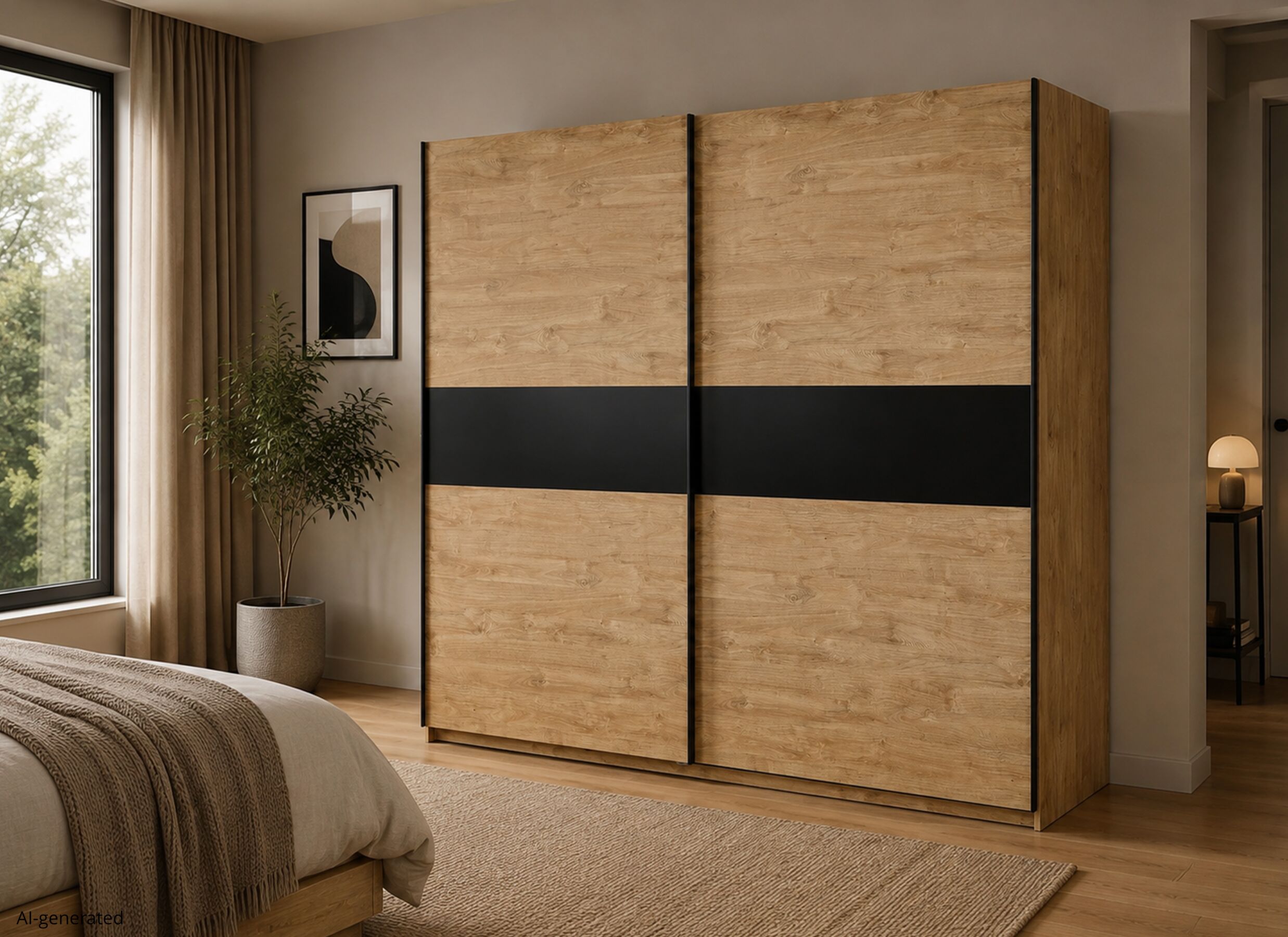AI Generated - Armoire à portes coulissantes Clara 250cm - mélamine - golden oak