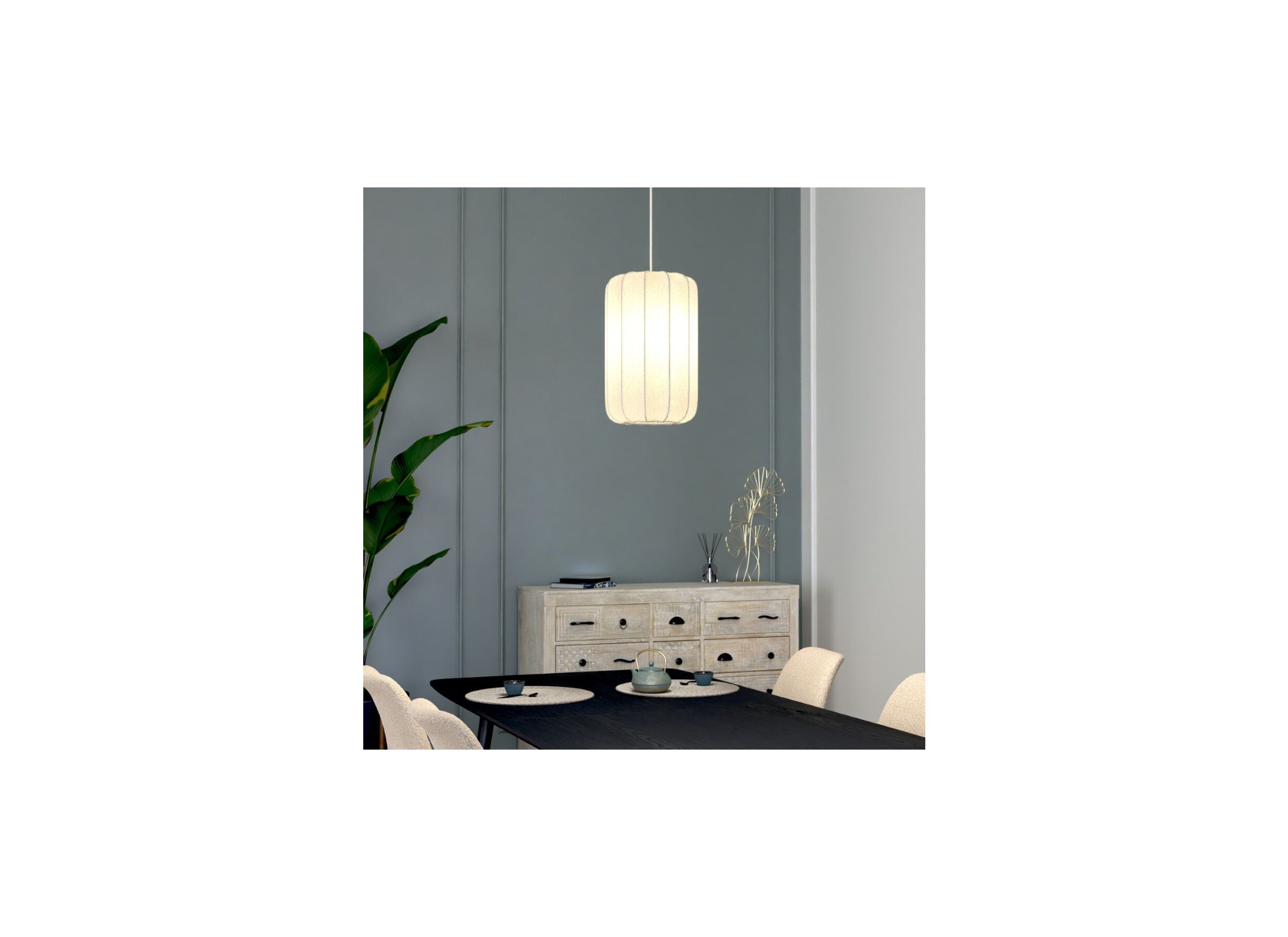 Sfeerfoto - Hanglamp Tobie Ø25cm - katoen/staal - wit