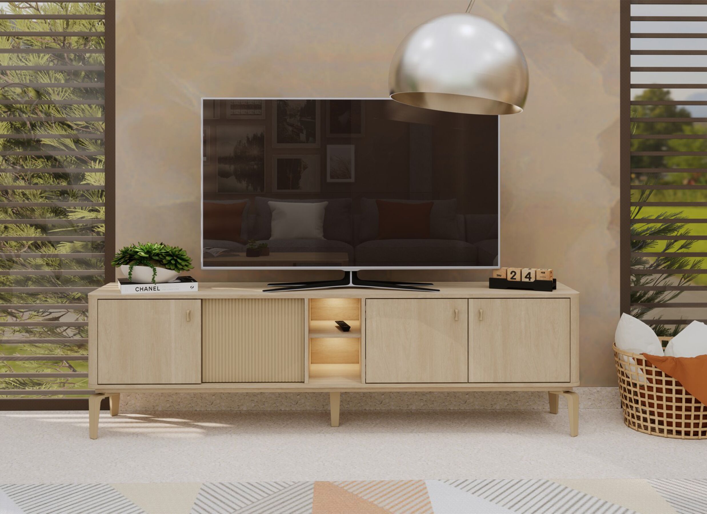 Foto ambiance - Meuble TV Ravello 210cm - décor - brushed sand oak nature