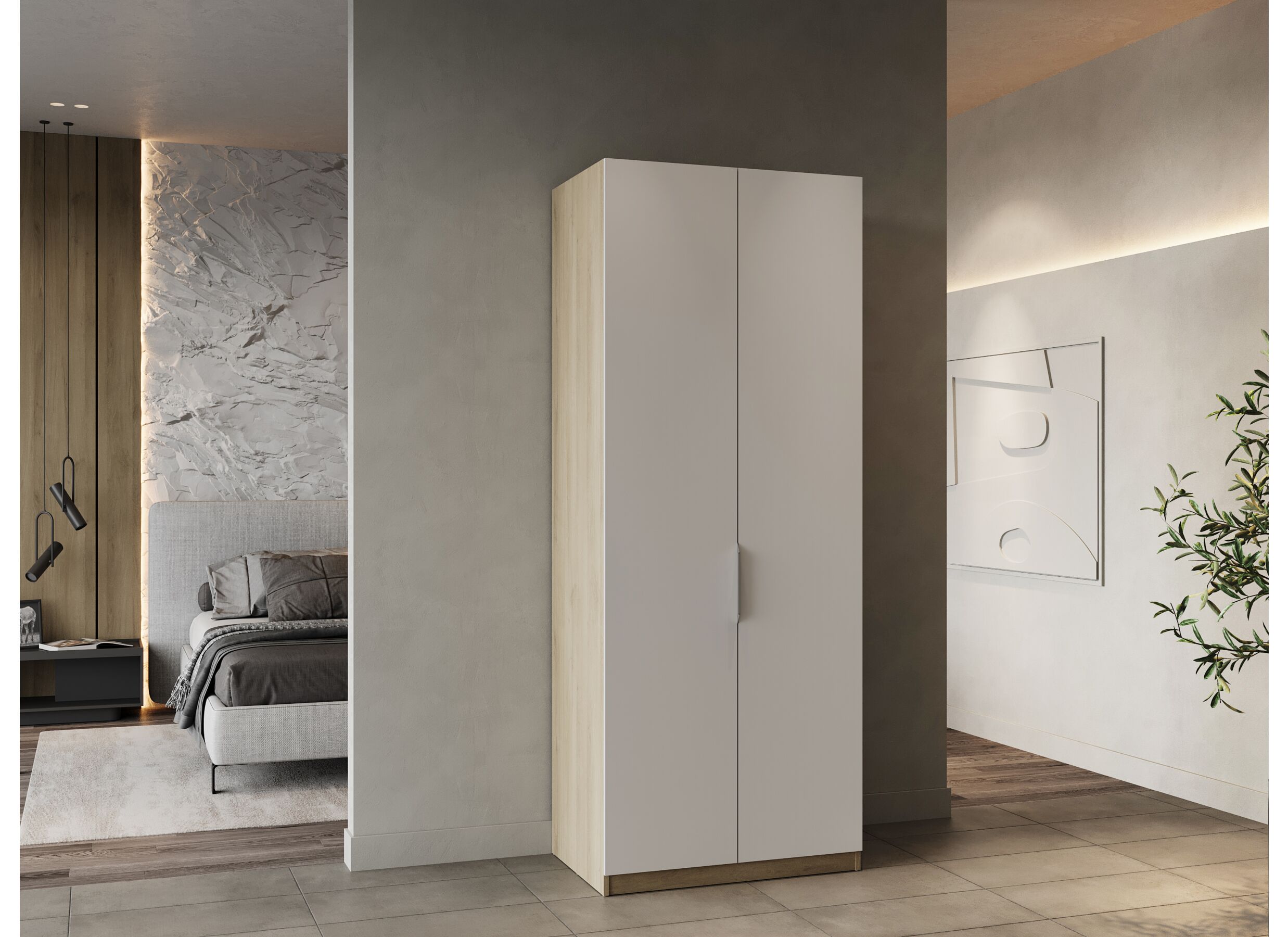Garde-robe Ghost 79cm - décor - chêne kronberg/blanc