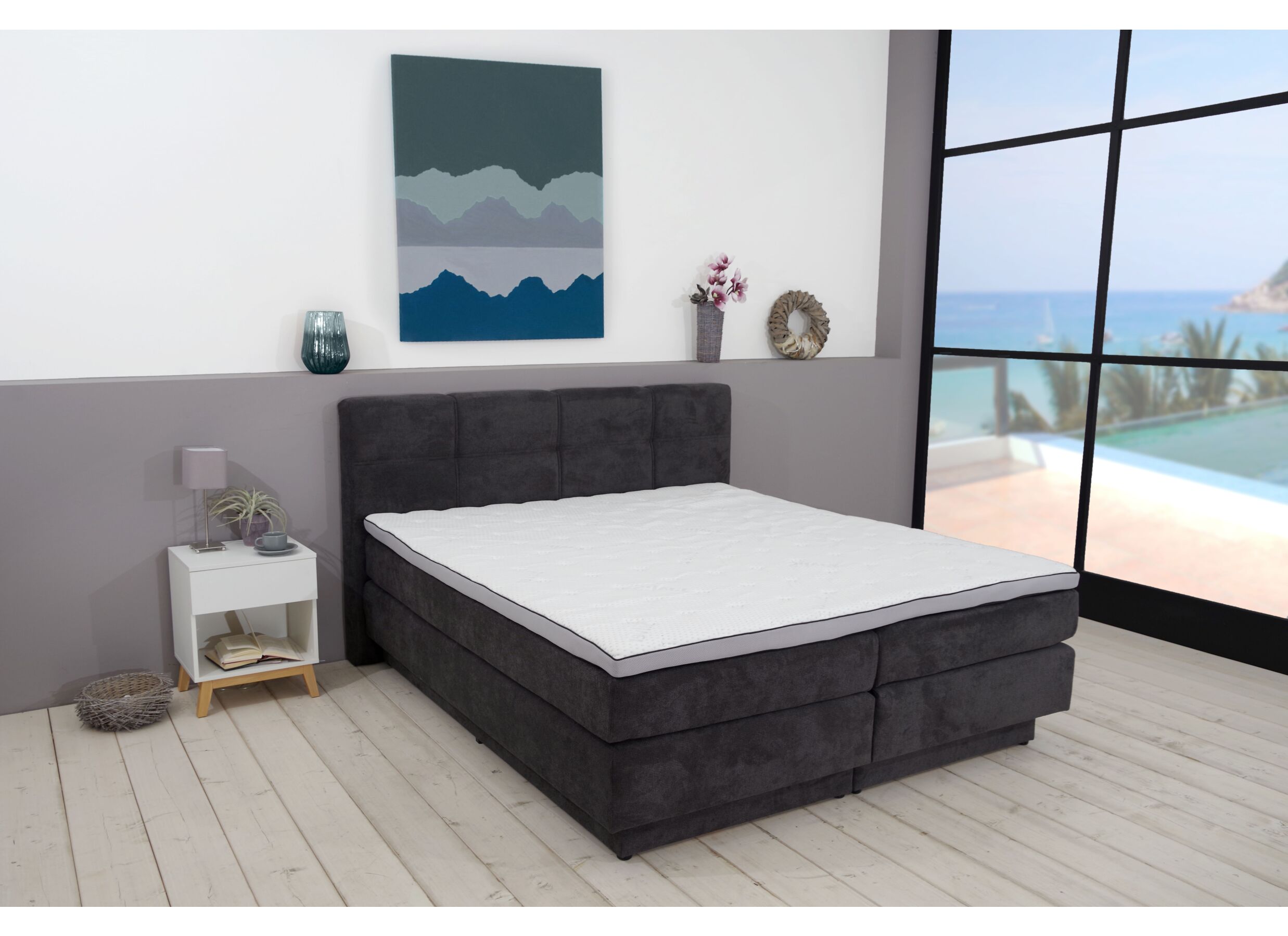 Boxspring BX2110 Portage 180x200cm avec rangement tissu anthracite - Boxspring BX2110 Portage 180x200cm - tissu - anthracite avec rangement