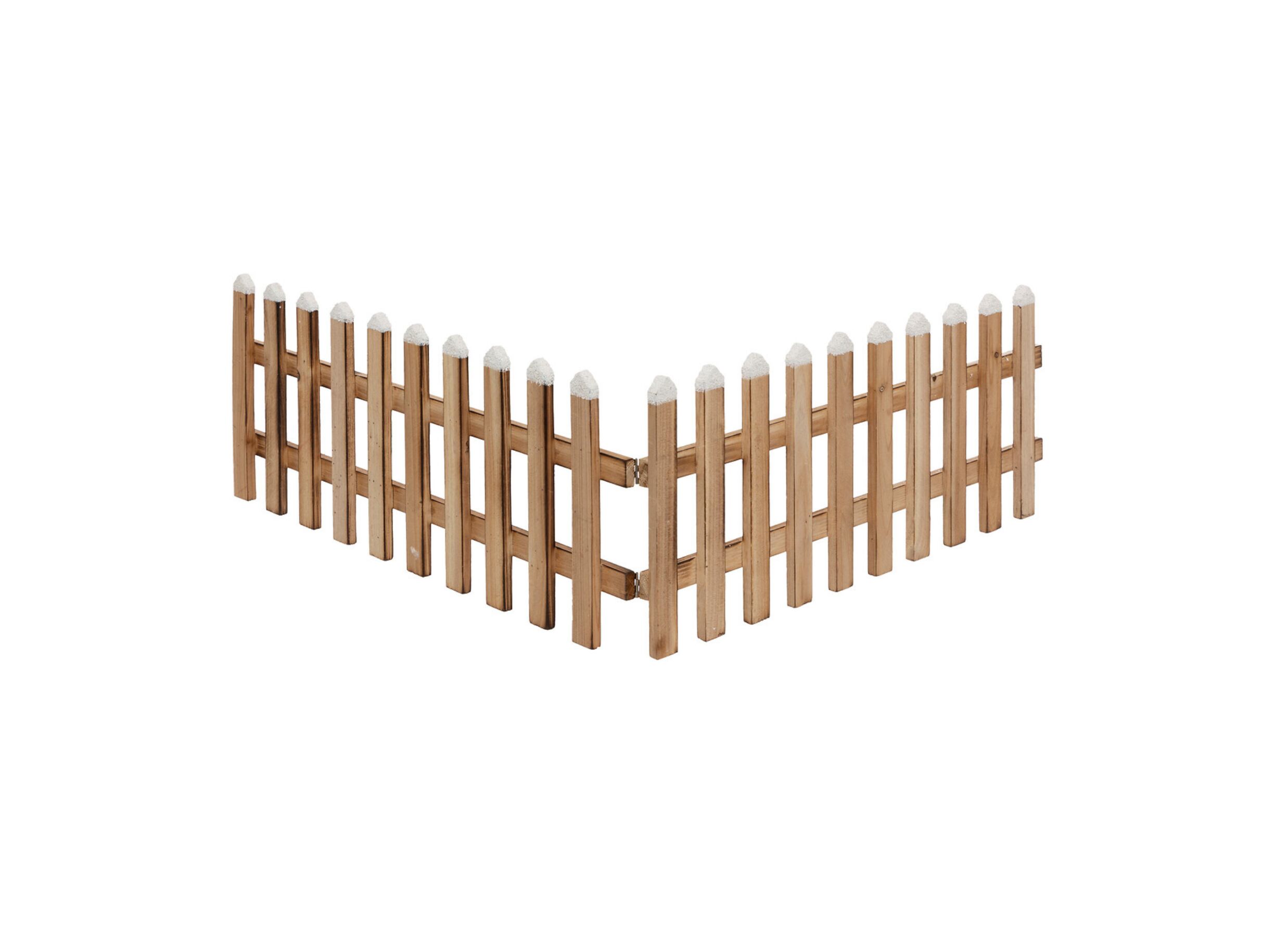 Kerstdecoratie Houten Hek met Sneeuw H20cm bruin - Décoration de Noël Clôture en Bois avec Neige H20cm brun