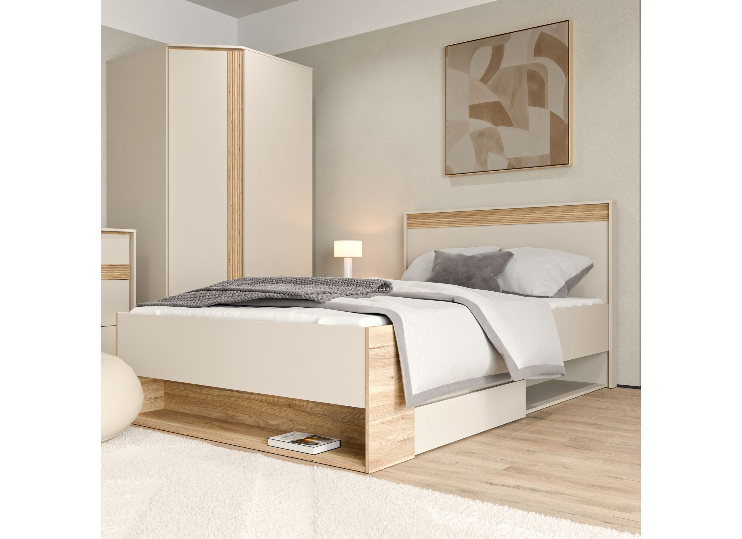 Foto ambiance - Lit Wexlin 120x200cm - décor - sand & mauvella oak