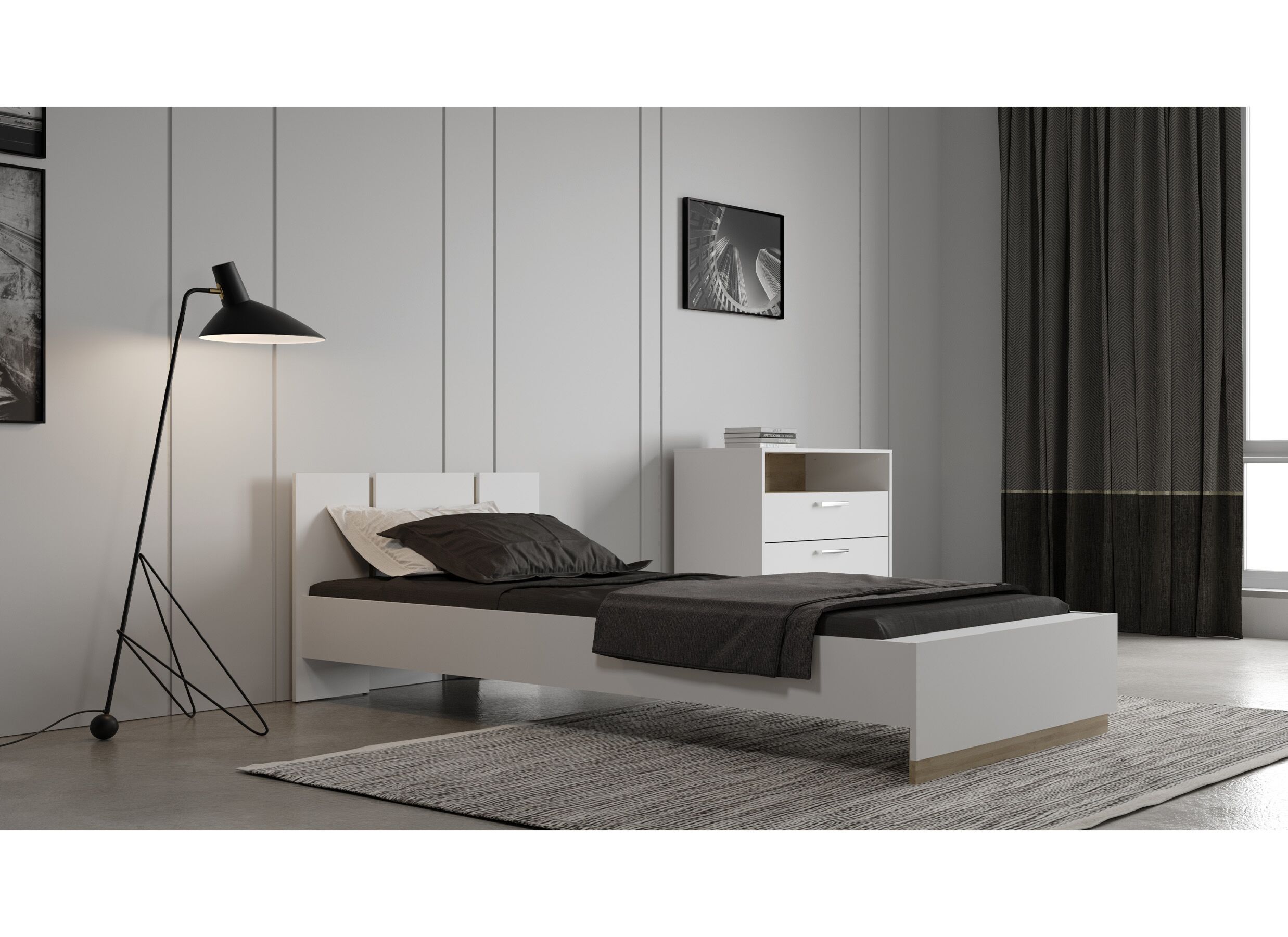 Foto ambiance - Lit Watson 90x200 - décor - blanc & chêne kronberg