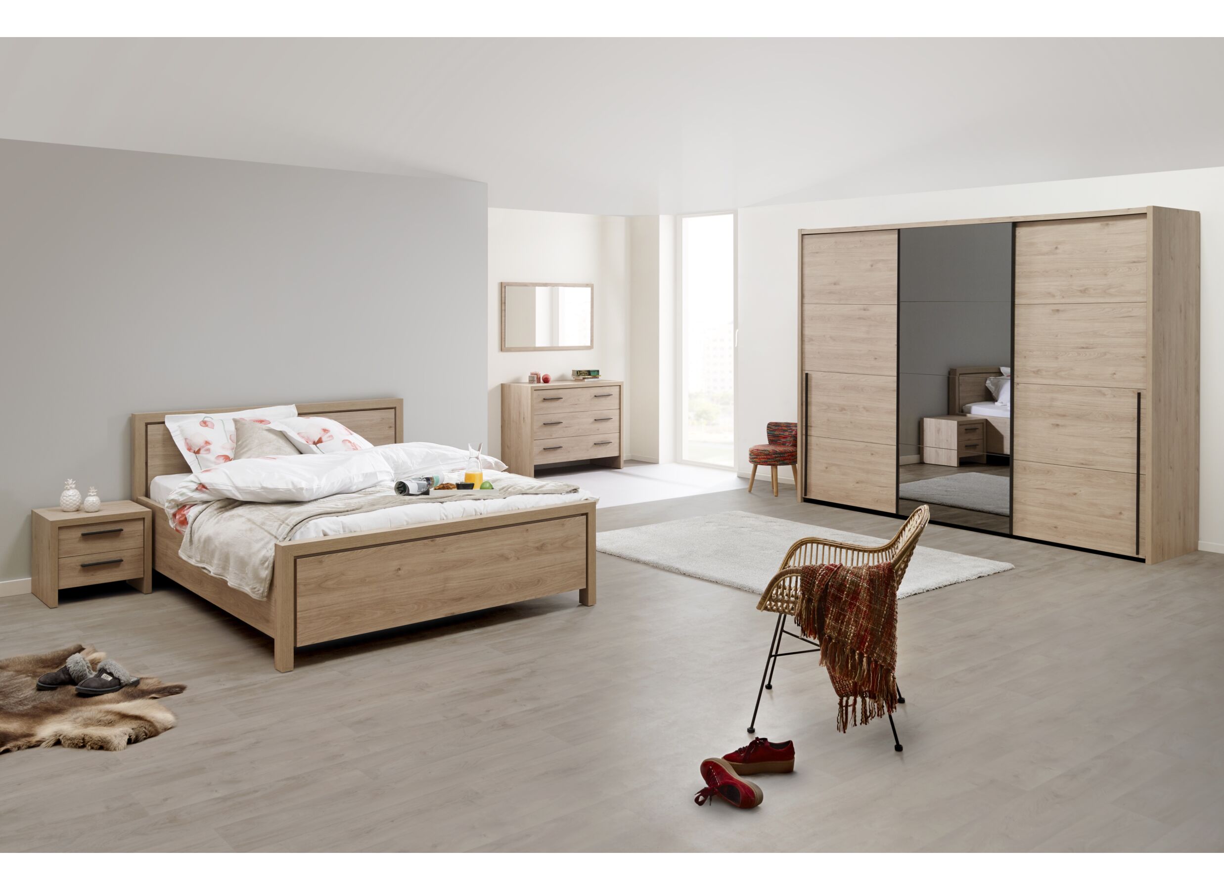 Chambre à coucher avec lit 140x200cm - armoire 283cm - Chambre à coucher avec lit 140x200cm - armoire 283cm