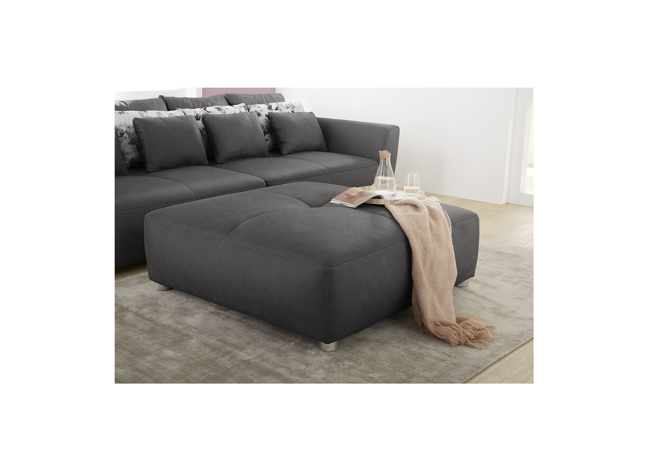 Foto ambiance - Pouf Gulliver 126x126cm tissu gris foncé