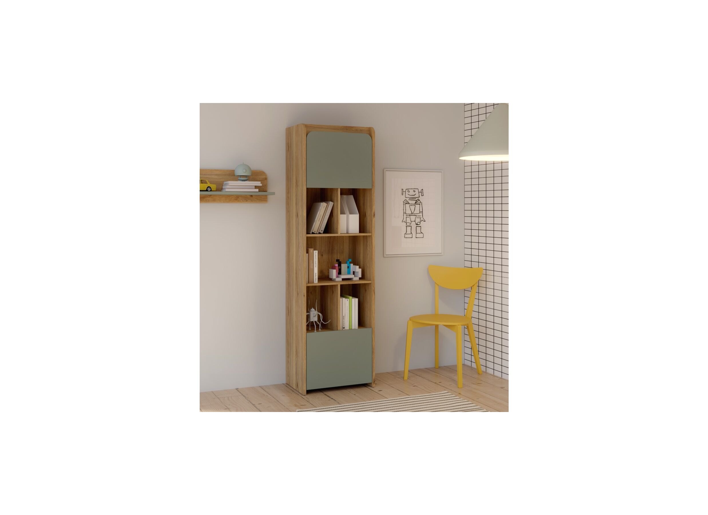 Foto ambiance - Bibliothèque Hoa 59x41x204cm - déecor - chêne mauvella/vert