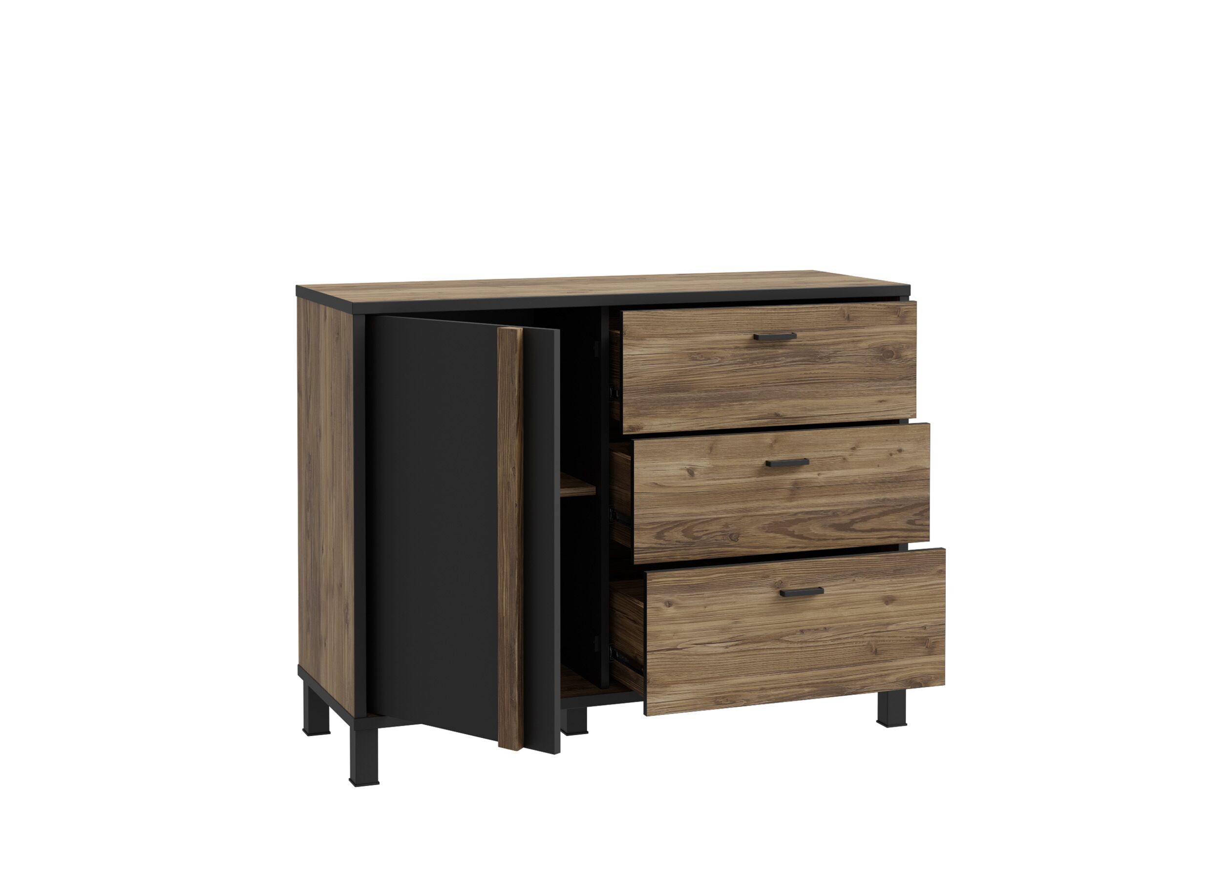 Overzichtsfoto - Commode Hayato 110x42x85cm - decor - bruin & zwart