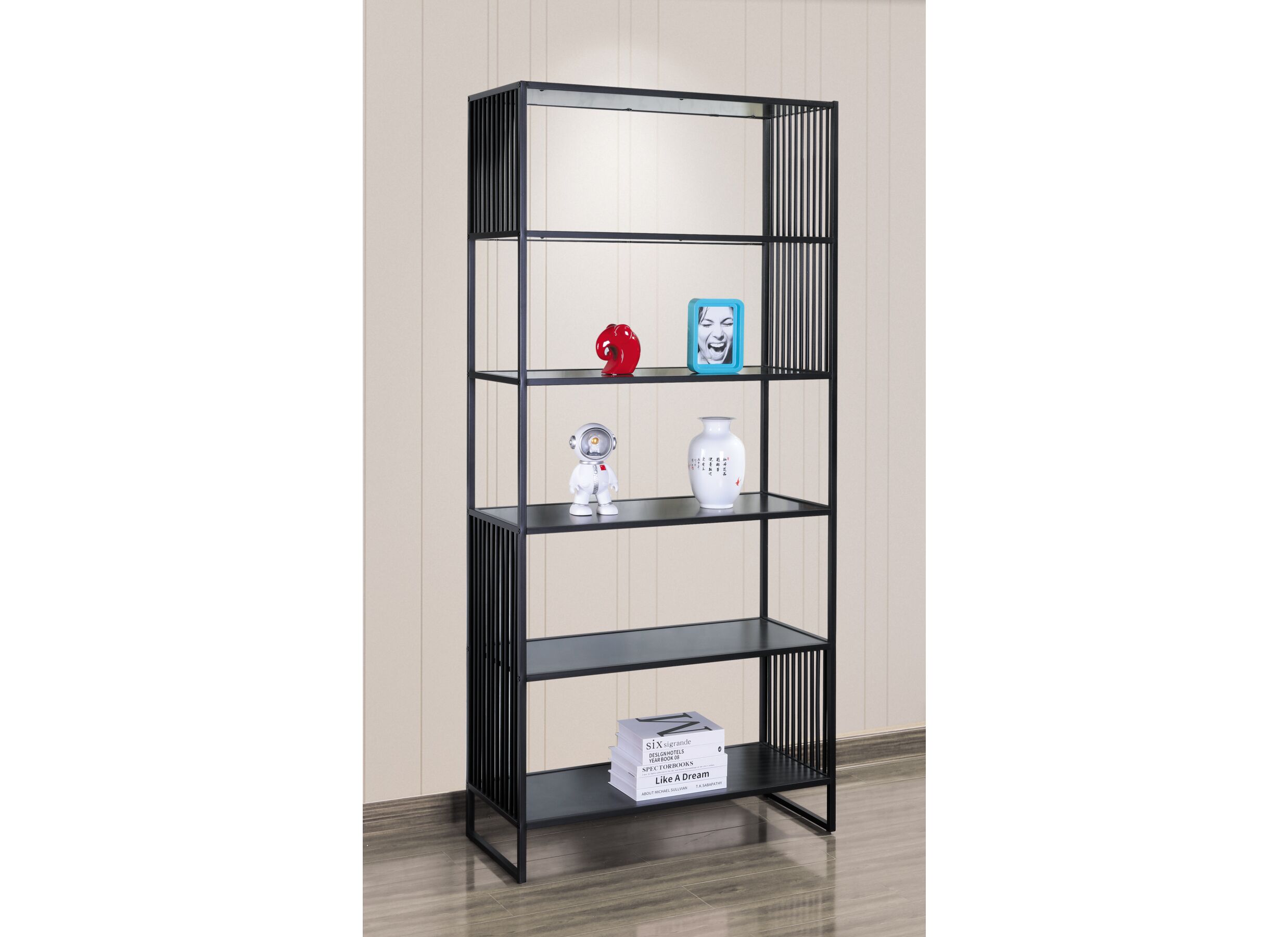 Sfeerfoto - Opbergrek Mefisto 83x35x185cm - metaal melamine - zwart