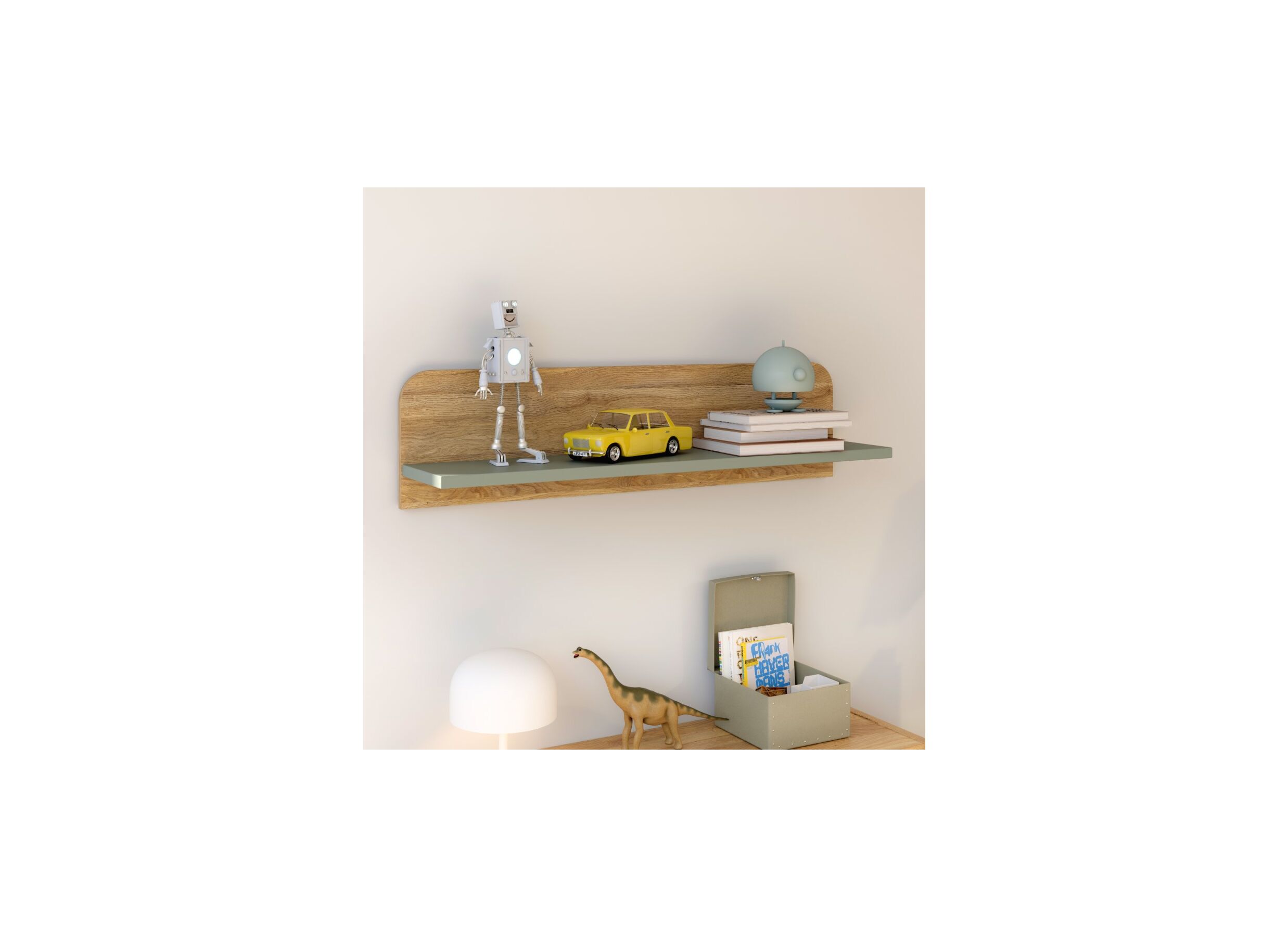 Foto ambiance - Tablette murale Hoa 100x26x22cm - décor - chêne mauvella/vert