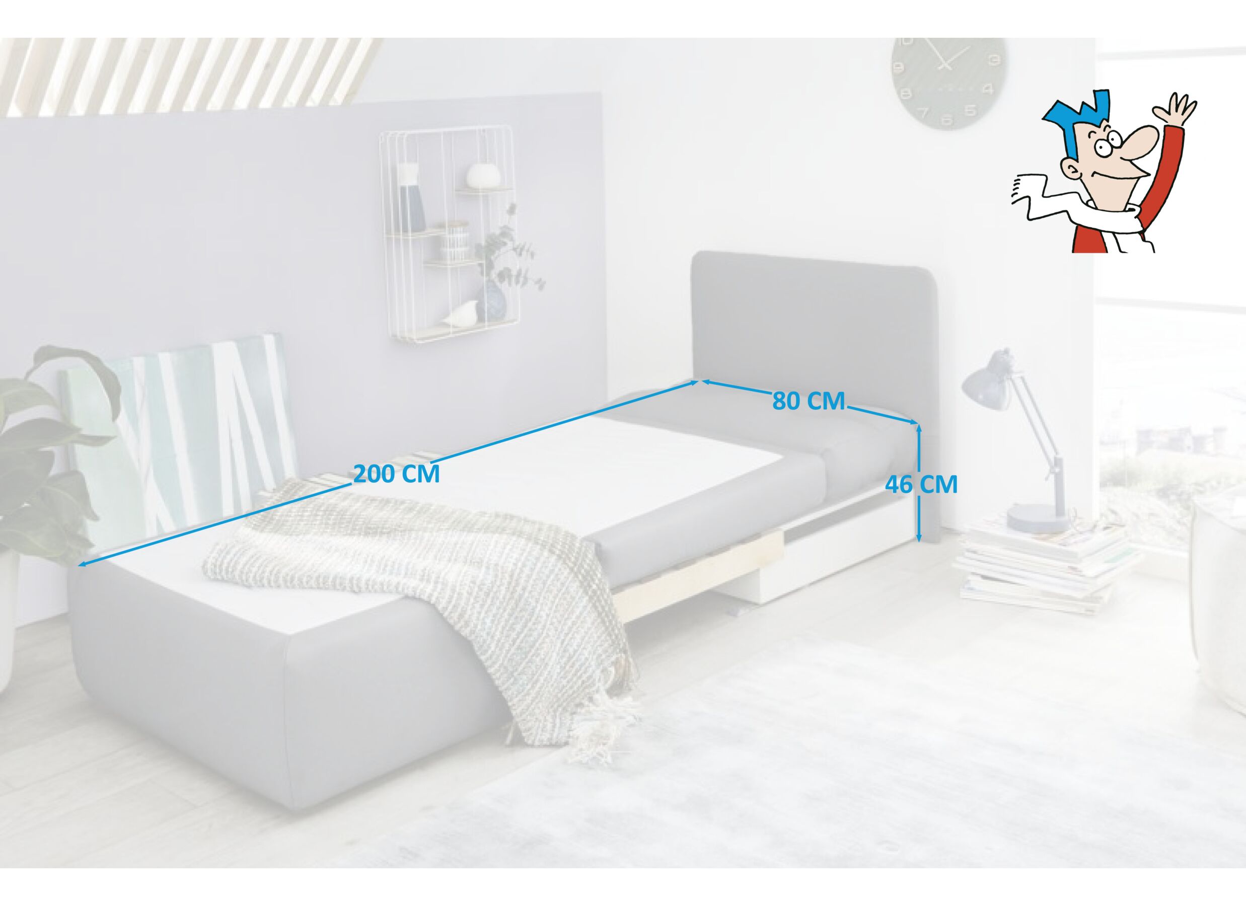 Zetelbed Tunis 1 persoons - 85x82cm - stof - donkergrijs