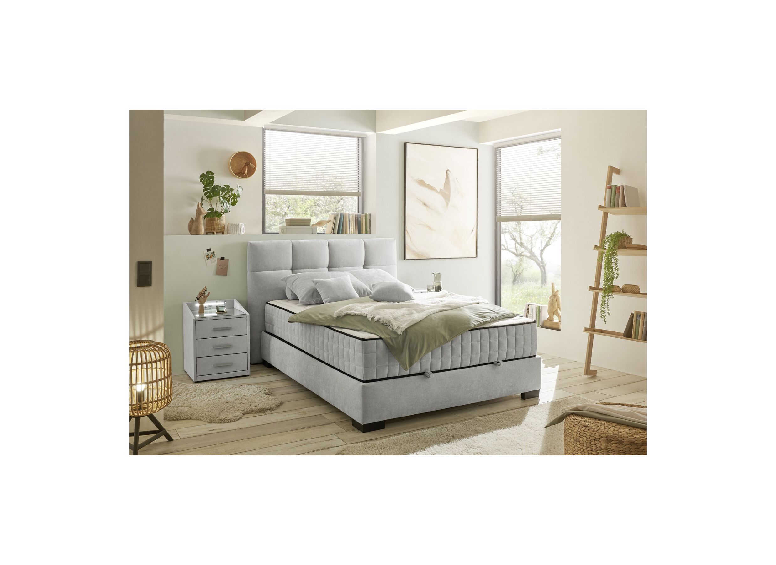 Foto ambiance - Lit box Nagol A 140x200cm avec rangement tissu argent