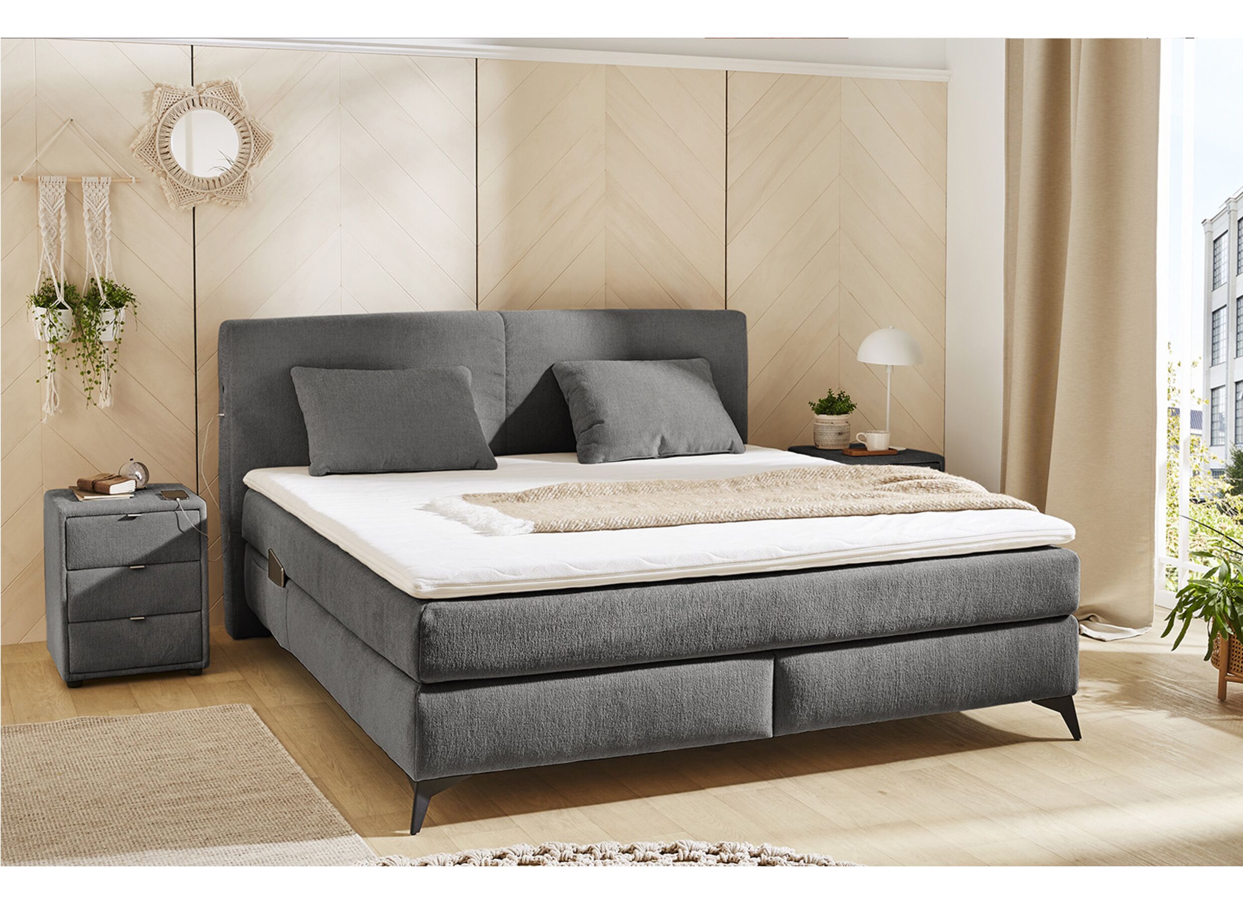 Boxspring Kira Normal 180x200cm tissu gris foncé - Boxspring Kira Normal 180x200cm - tissu - gris foncé