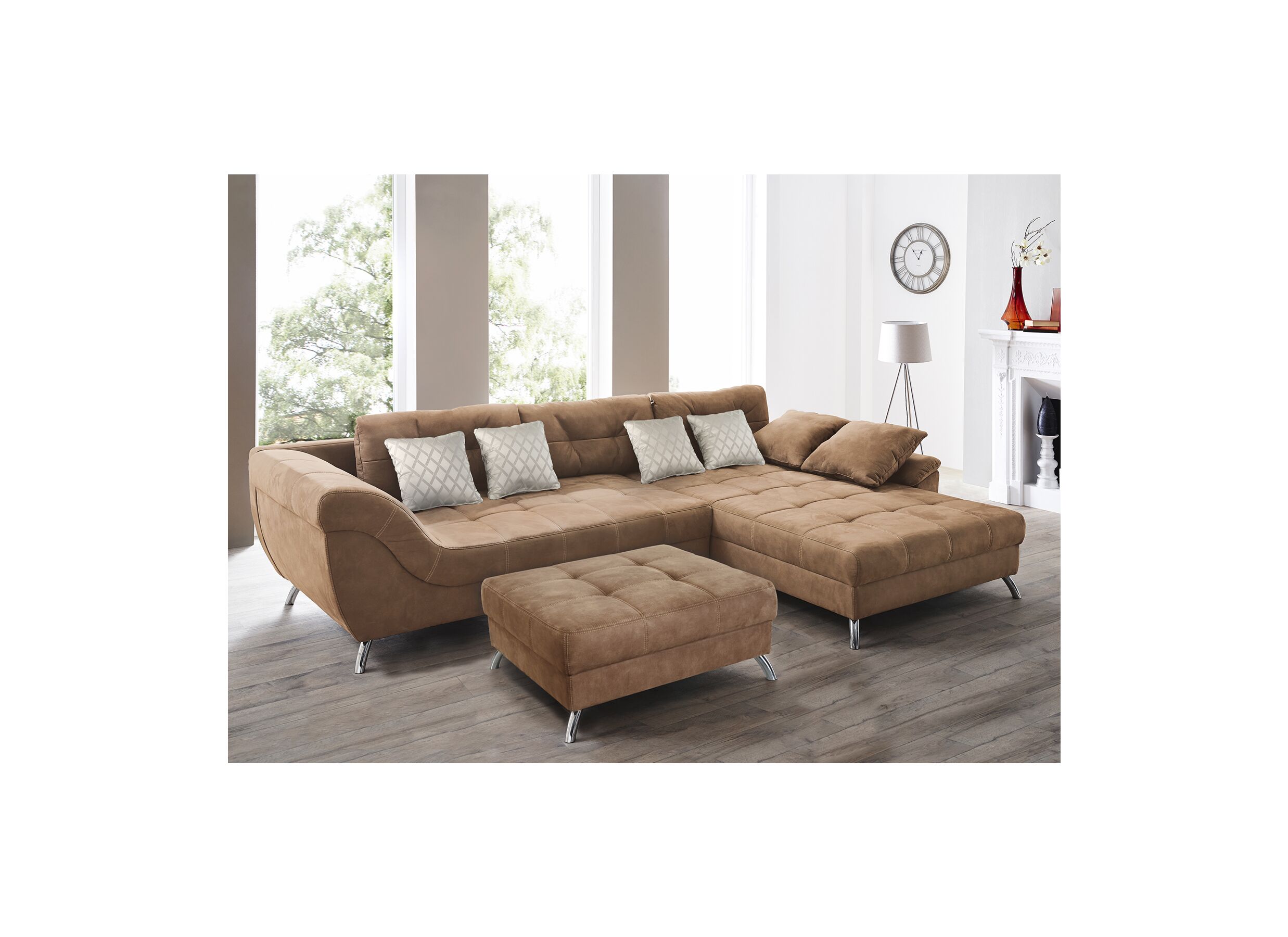 Hoeksalon San Francisco 355x218cm - stof - cognac