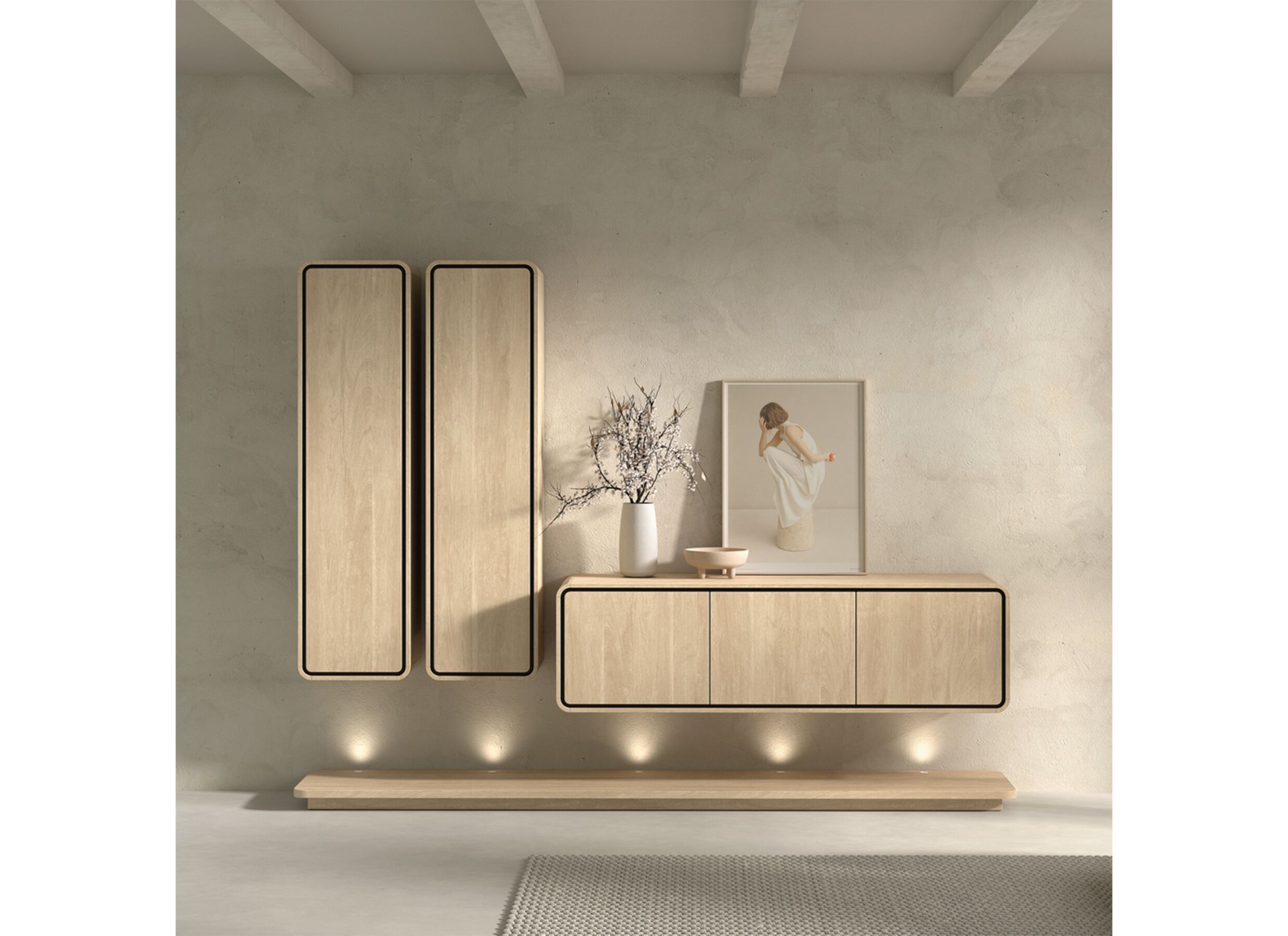 Sfeerfoto - Grondplateau 261cm - melamine - brushed sand oak nature