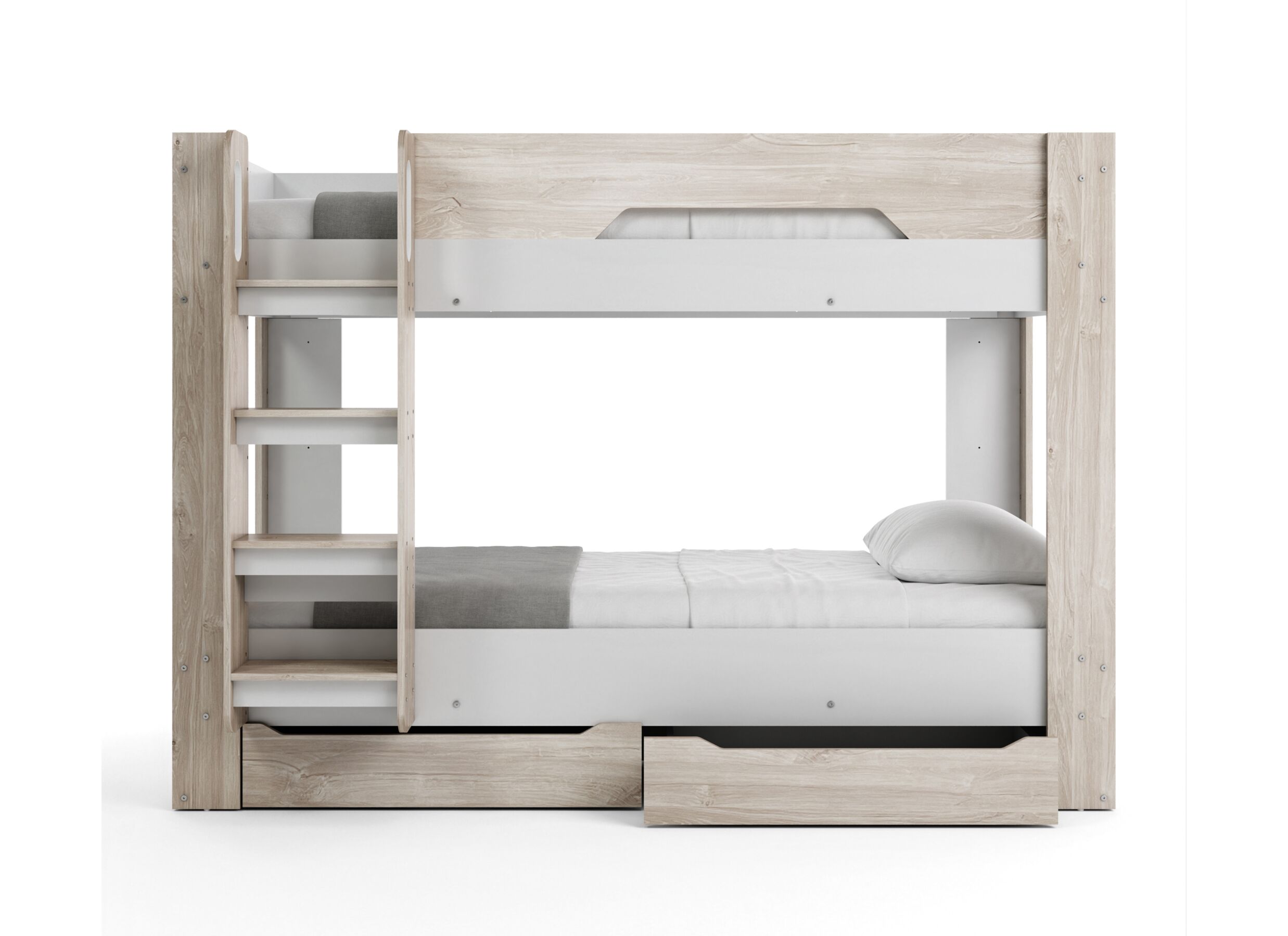 Aperçu - Lit superposé Evora 90x200cm - décor - ivory oak & blanc avec rangement